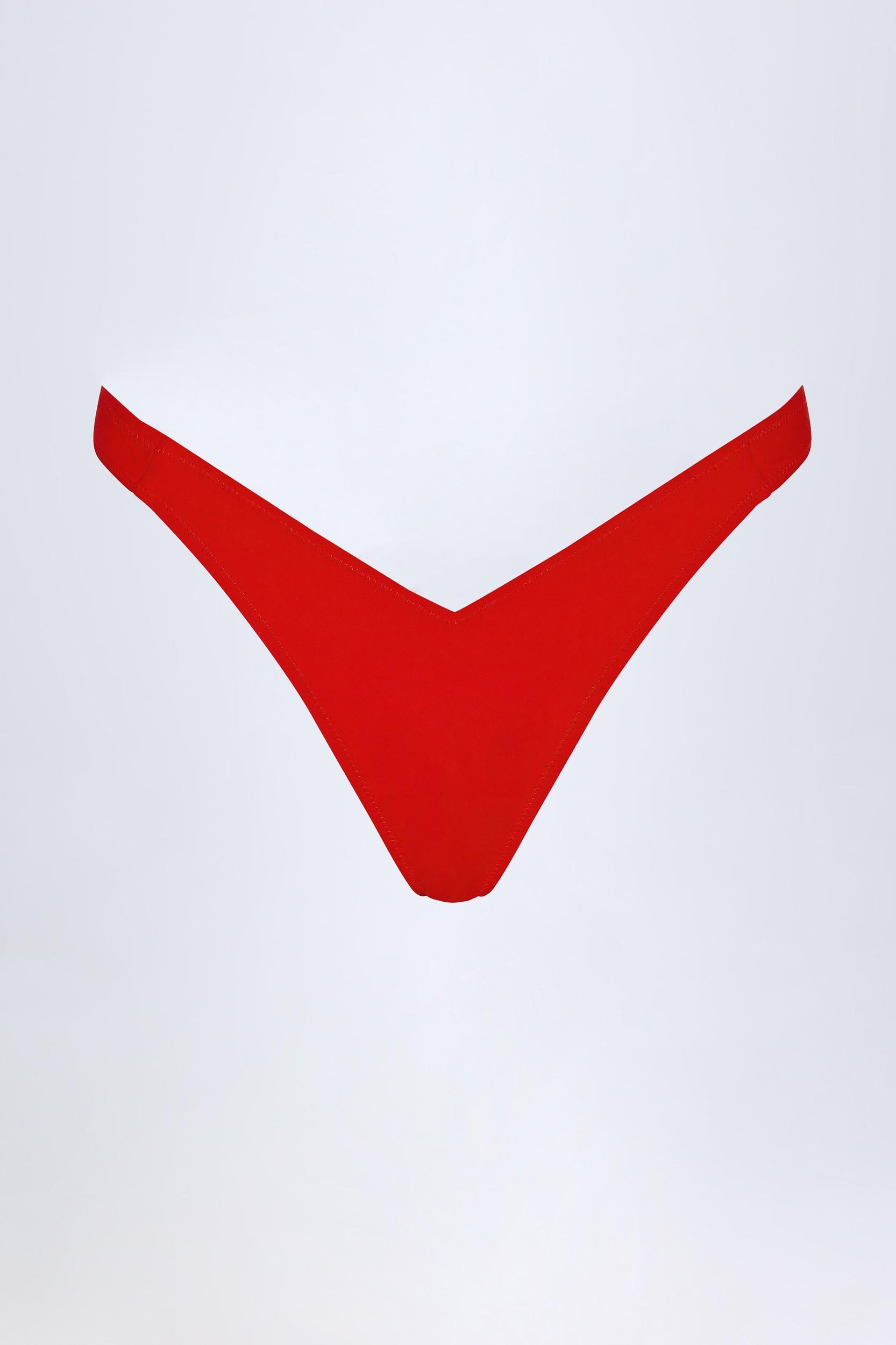 Embellished Ruched Cheeky Bikini Bottoms in Fiery Red Product Image