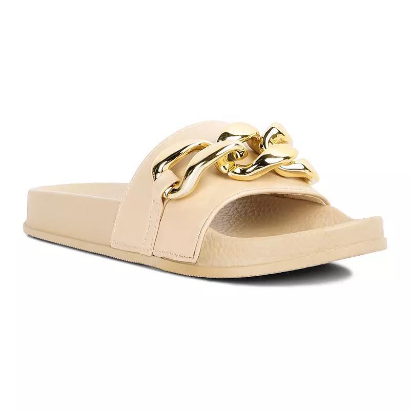 London Rag Women's Ishtar Metallic Chain Metal Slide Sandals, Size: 7, Black Product Image