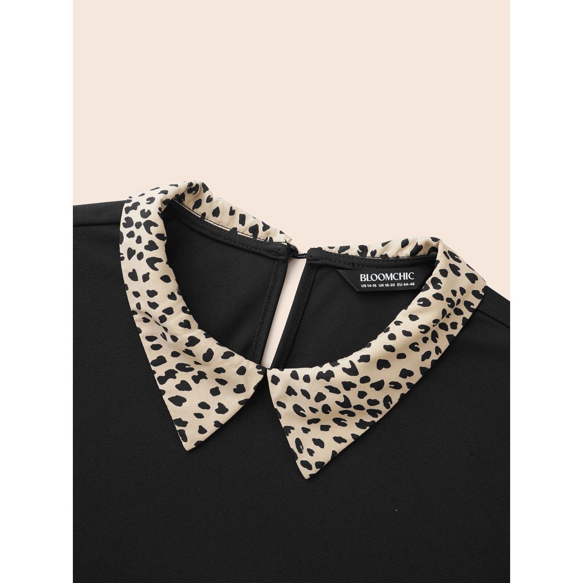 Plus Size Shirt Collar Leopard Print Patchwork Dress Tan Women At the Office Patchwork Shirt collar Long Sleeve Curvy BloomChic 18-20/2X Product Image