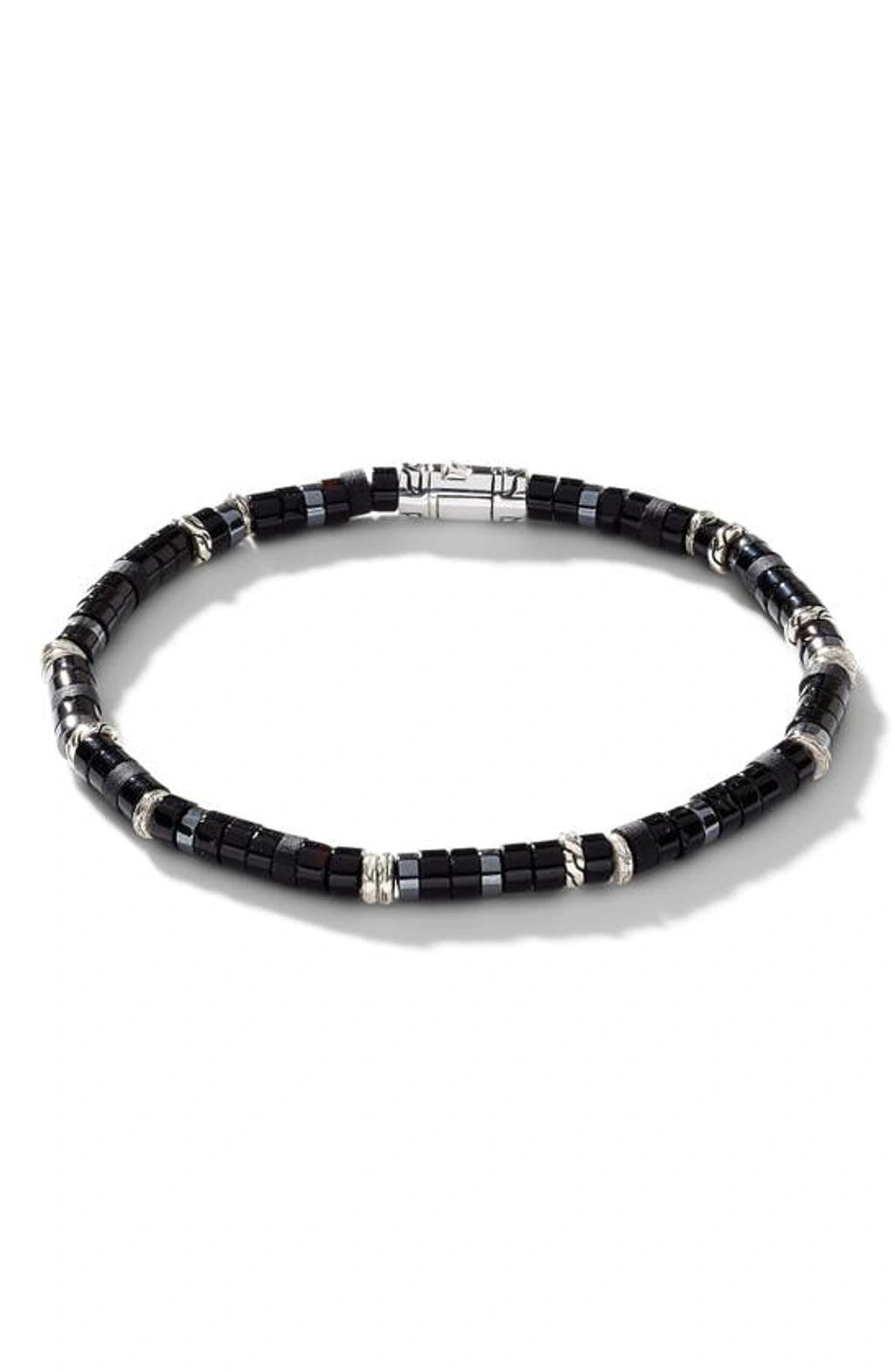 John Hardy Mens Sterling Silver Classic Chain Onyx & Hematite Bead Heishi Bracelet Product Image