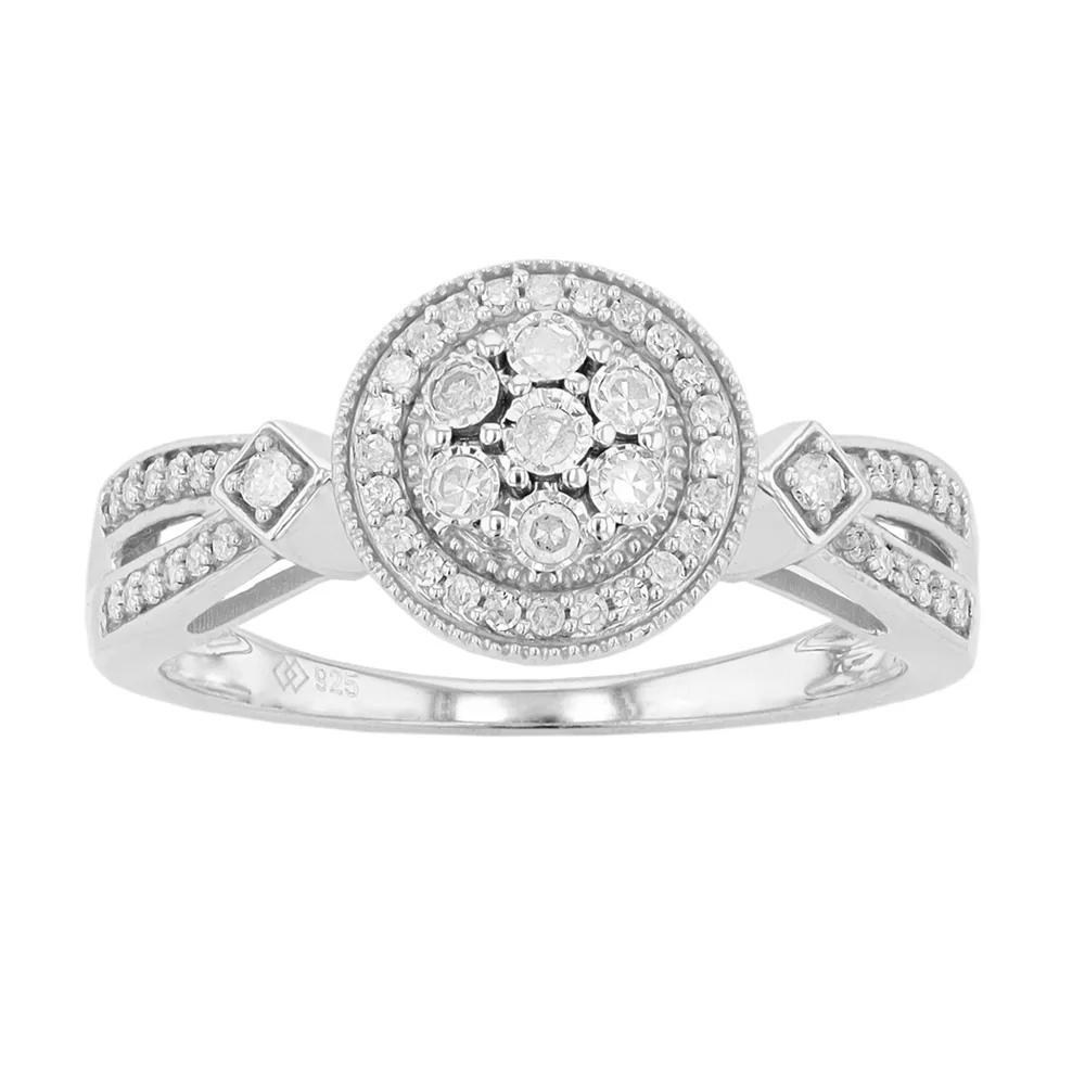 Sterling Silver 1/4 Carat T.W. Diamond Halo Promise Ring, Women's, Size: 8, White Product Image