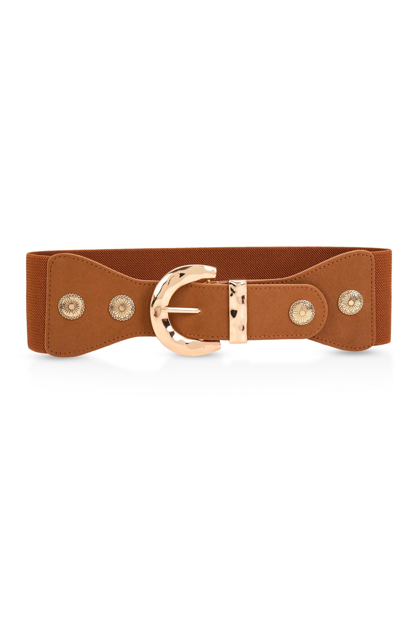 Womens Metallic Detail Elastic Waist Buckle Belt Product Image