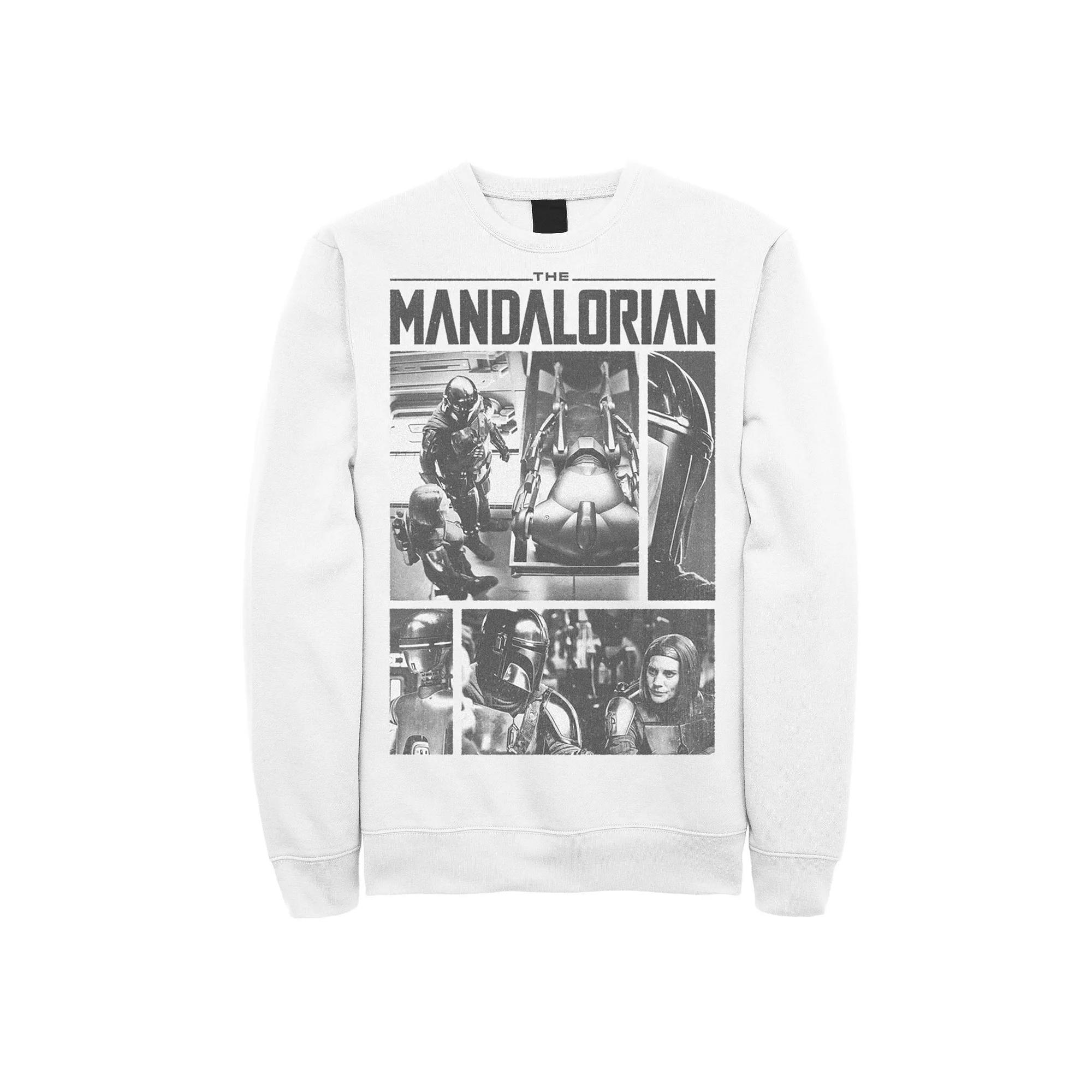 Men's Star Wars The Mandalorian Din Djarin Bo-Katan Driods Scenes Boxes Graphic Fleece, Size: Small, White Product Image