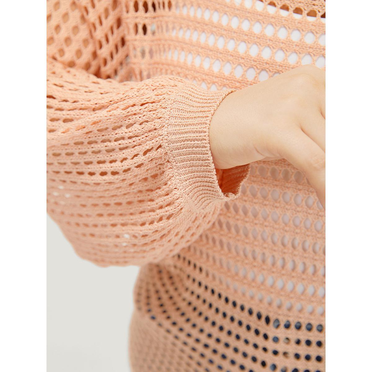 Plus Size UltraCool Solid Hollow Out Batwing Sleeve Pullover Salmon Women Casual Loose Long Sleeve Round Neck Everyday Pullovers BloomChic 22-24/3X Product Image
