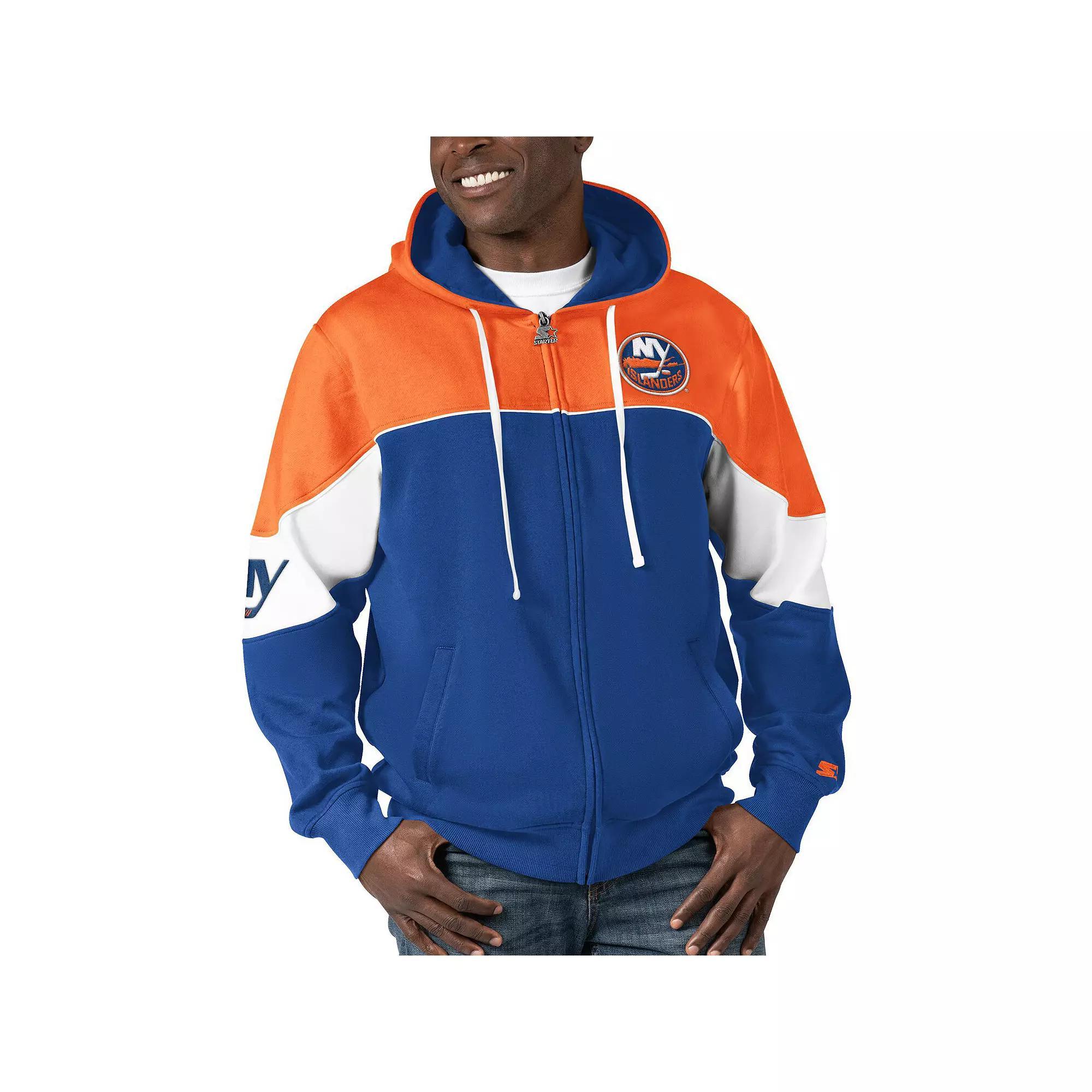 Men's Starter  Royal/Orange New York Islanders Power Forward Full-Zip Hoodie, Size: Medium, Isl Blue Product Image