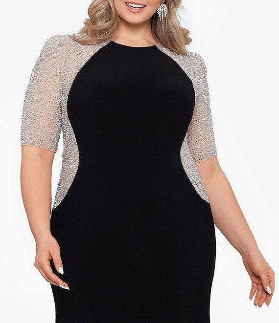 Xscape Plus Size Short Sleeve Crew Neck Beaded Gown Product Image