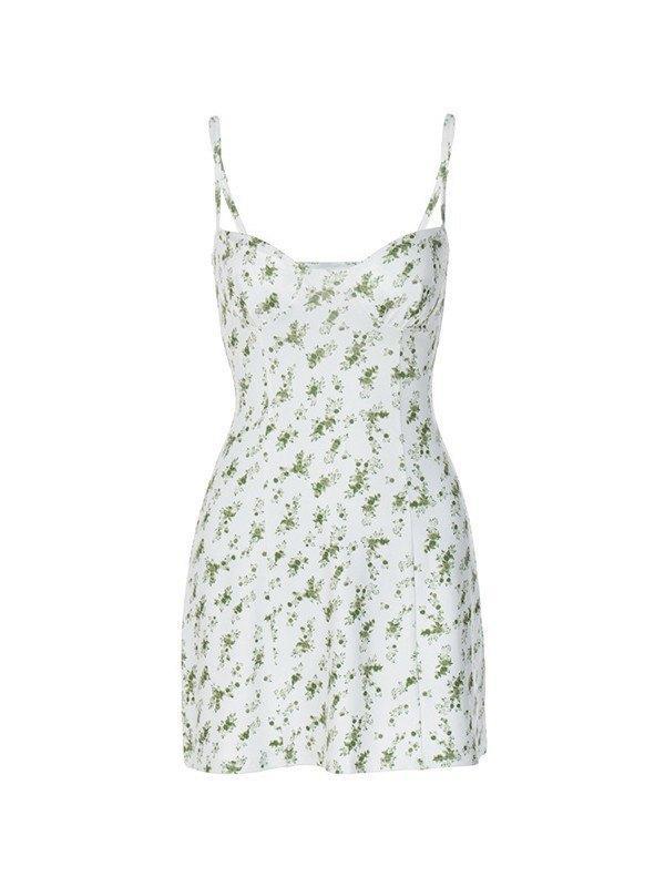 Green Floral Print Y2K Mini Dress Product Image