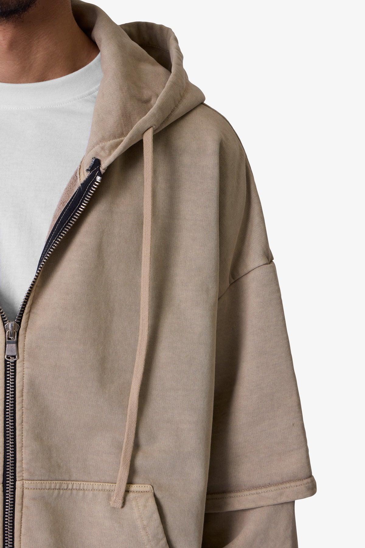 Double Layer Zipper Sweater - Washed Earth Product Image