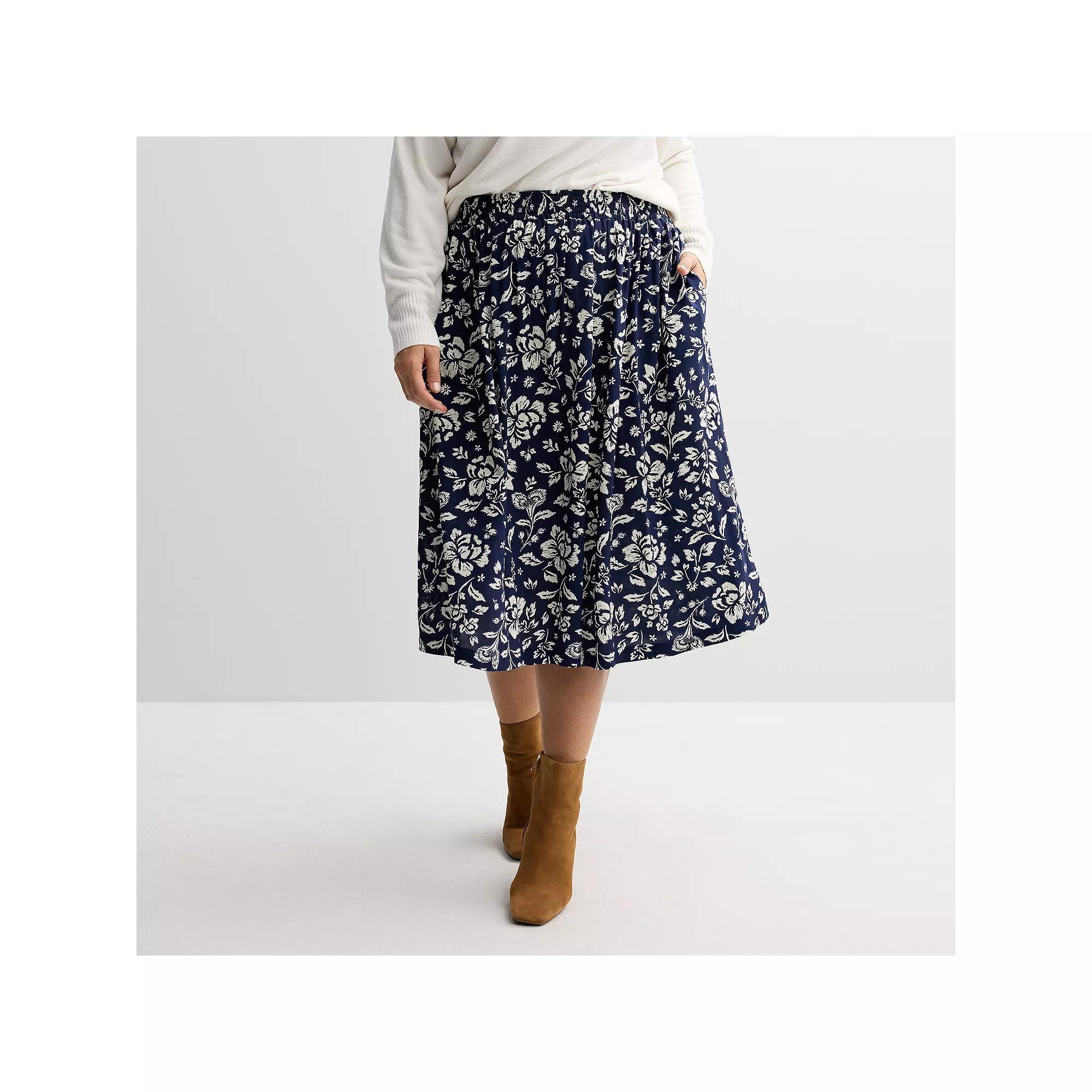 Plus Size Croft & Barrow® Polished Front Pull-On Skirt, Women's, Size: 2XL, Blue Blooms Product Image