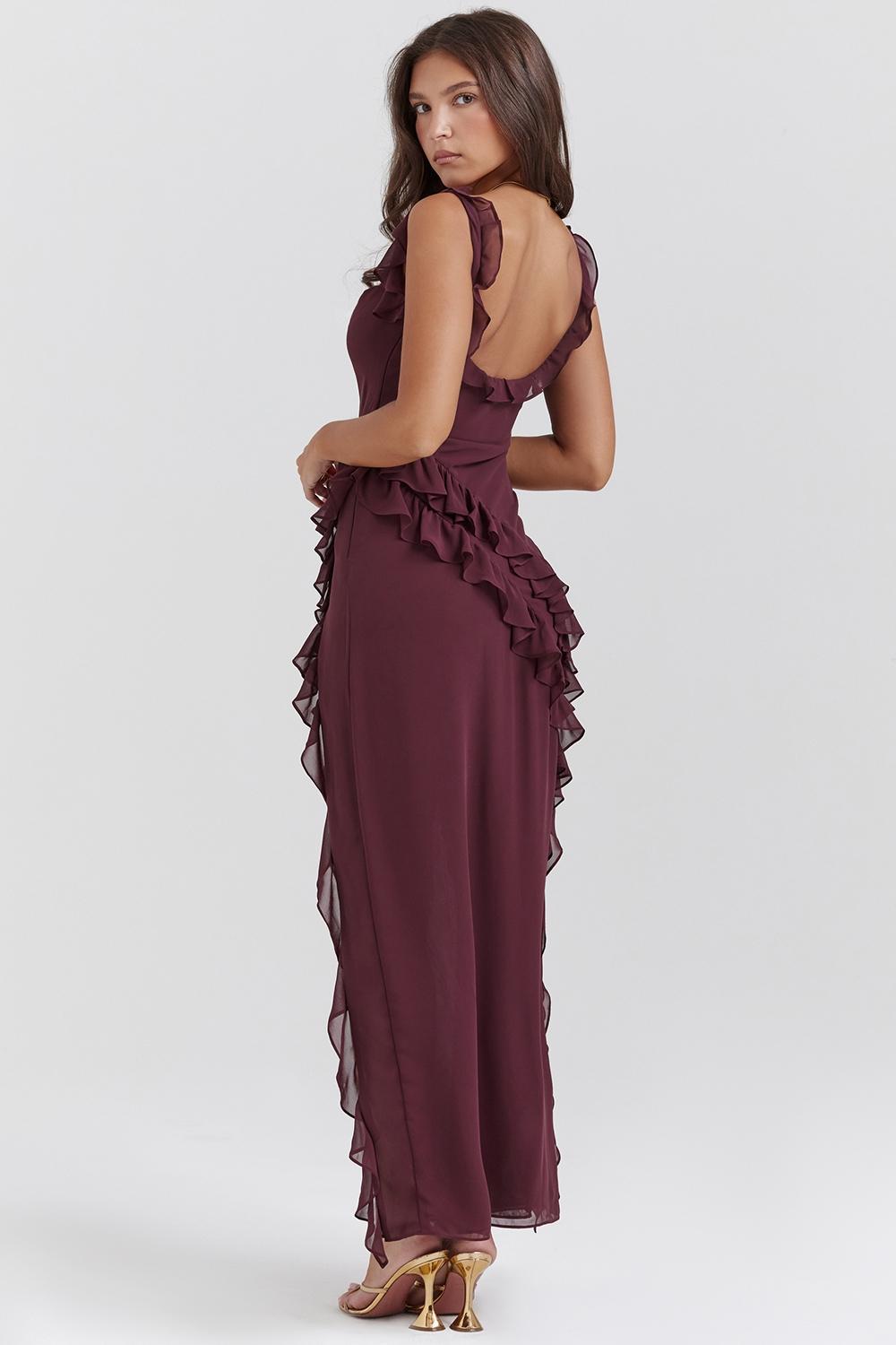 Ariela Mulberry Ruffle Maxi Dress Product Image