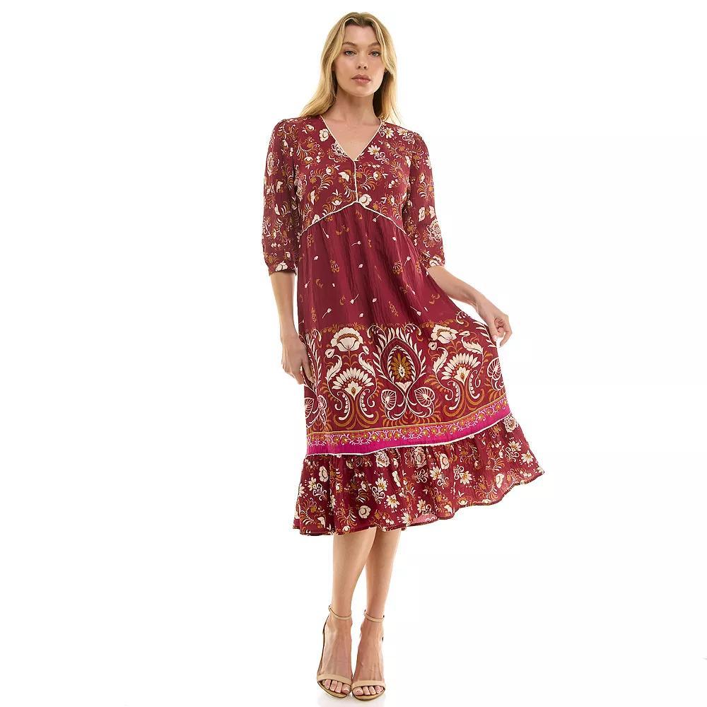 Women's Figueroa & Flower Printed V-Neck Maxi Dress, Size: Small, Red Product Image