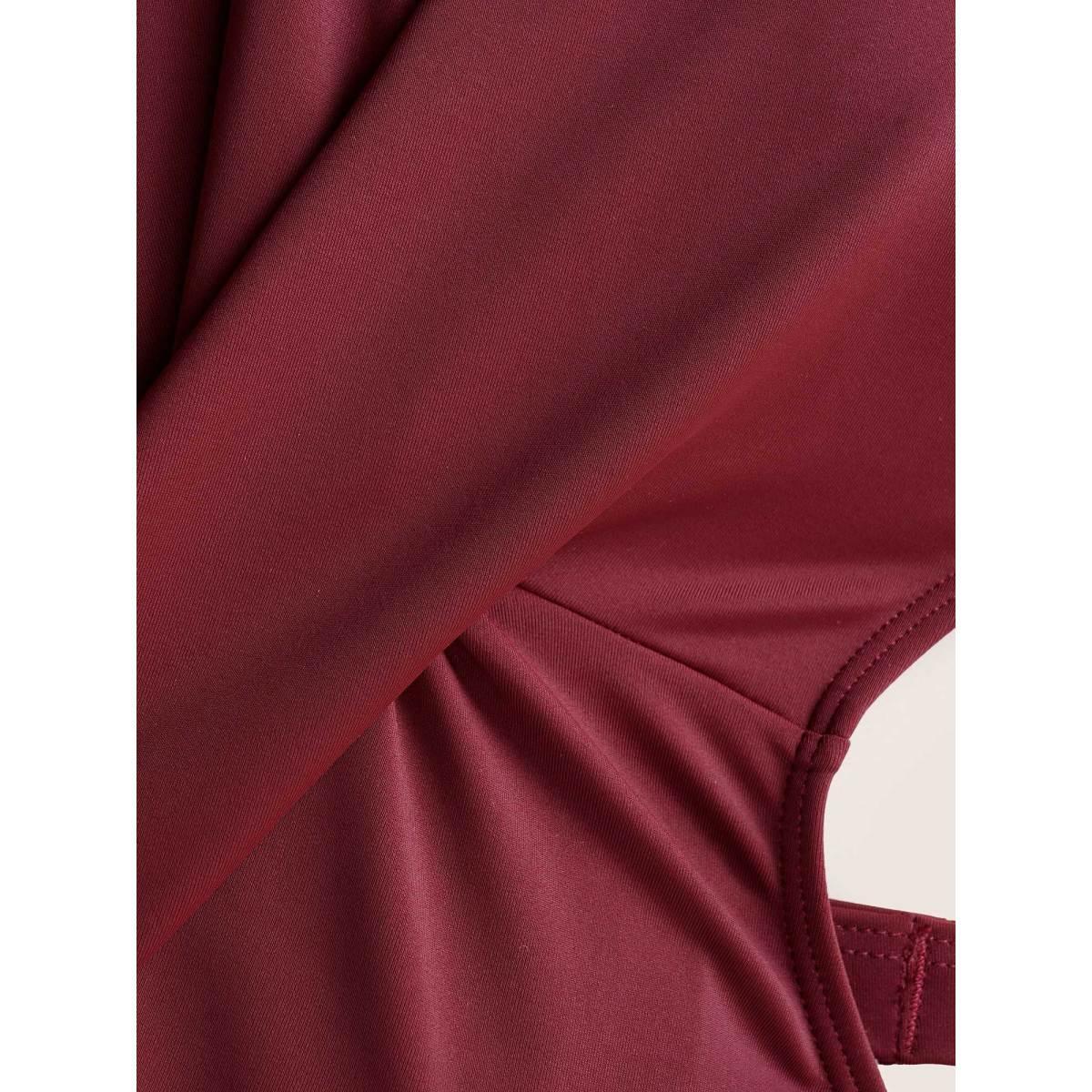 Plus Size Solid Crossover Adjustable Straps Split Hem Swim Dress Women's Swimwear Burgundy Beach Bodycon U-neck High stretch Curve Swim Dresses BloomChic 22-24/3X Product Image