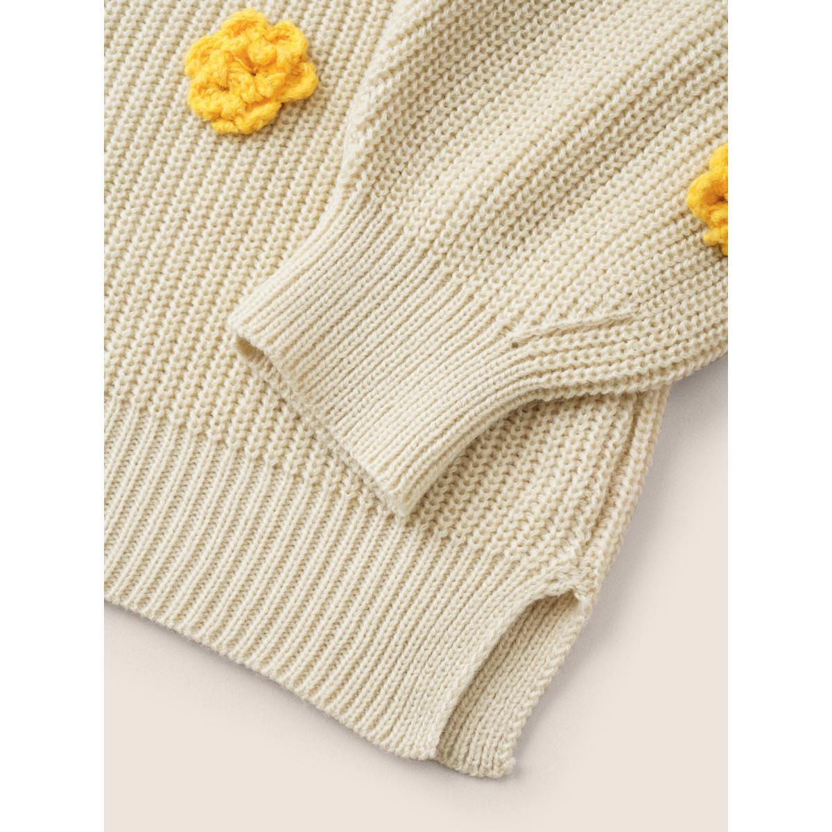 Plus Size Stereo Flower Design Split Hem Pullover Apricot Women Casual Long Sleeve Round Neck Everyday Pullovers BloomChic 18-20/2X Product Image