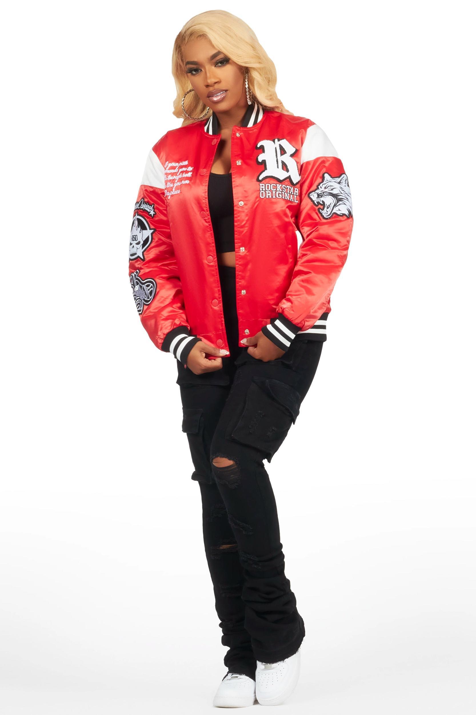 Sosa Red Satin Varsity Jacket Female Product Image