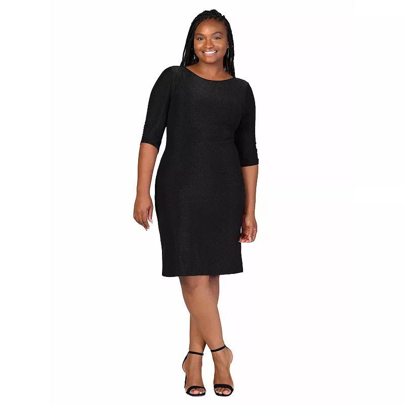 Plus Size 24Seven Comfort Apparel Elbow Length Sleeve Shimmer Bodycon Mini Party Dress, Women's, Size: 3XL, Gold Product Image