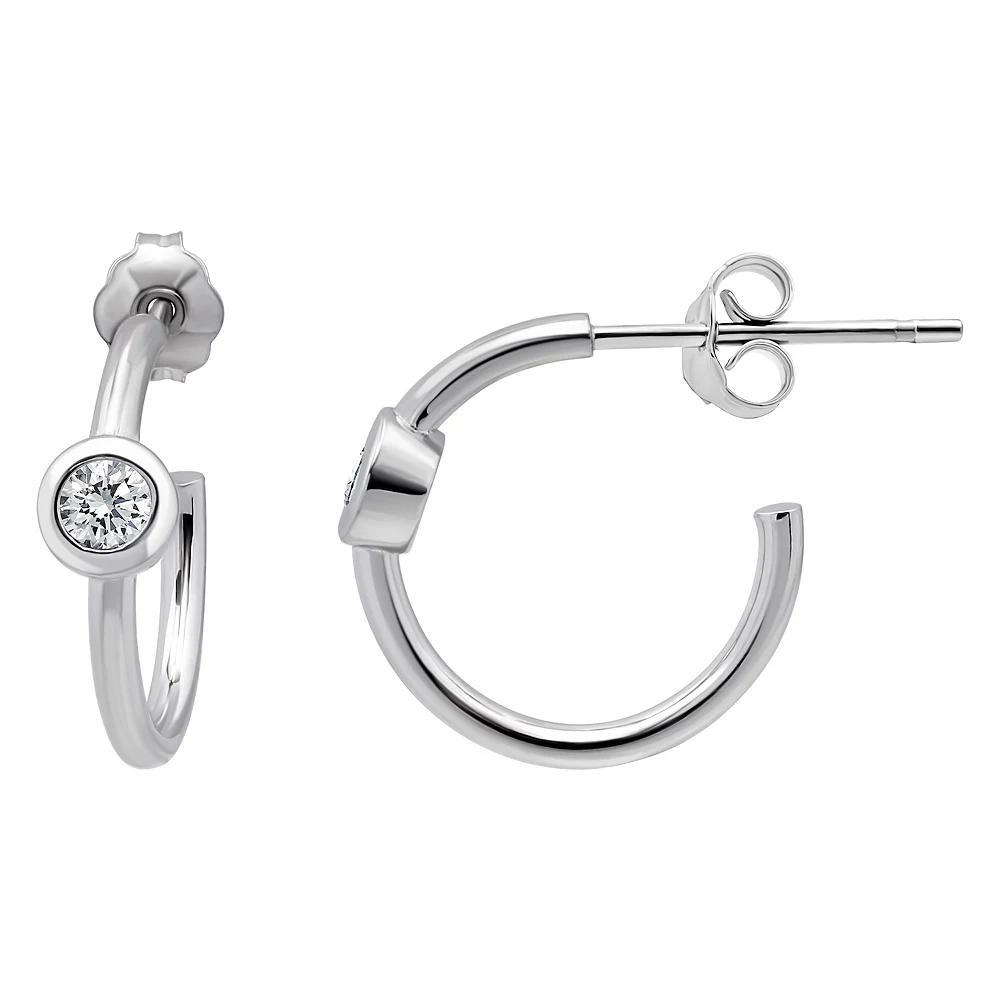 Aleure Precioso Sterling Silver Cubic Zirconia Station 15 mm C-Hoop Earrings, Women's, Gold Tone Product Image