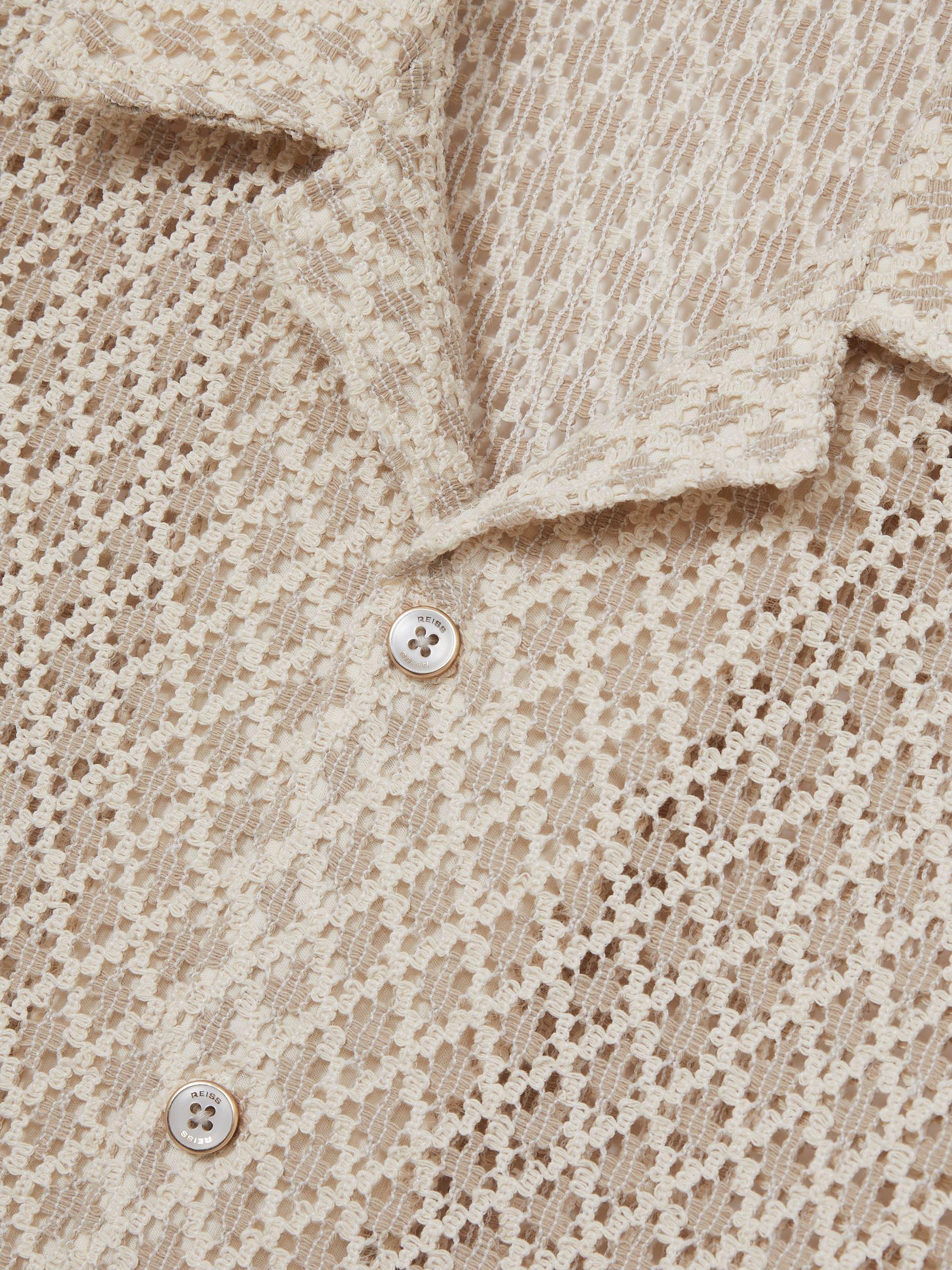 Crochet Cuban-Collar Shirt in Oatmeal Product Image