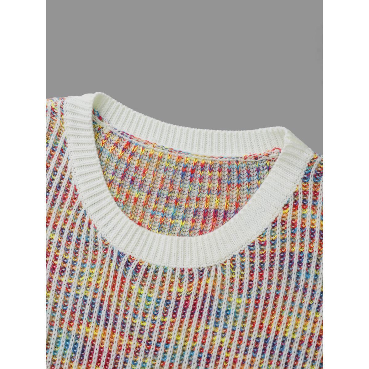 Plus Size Round Neck Texture Contrast Heather Pullover Beige Women Casual Loose Long Sleeve Round Neck Everyday Pullovers BloomChic 28/5X Product Image