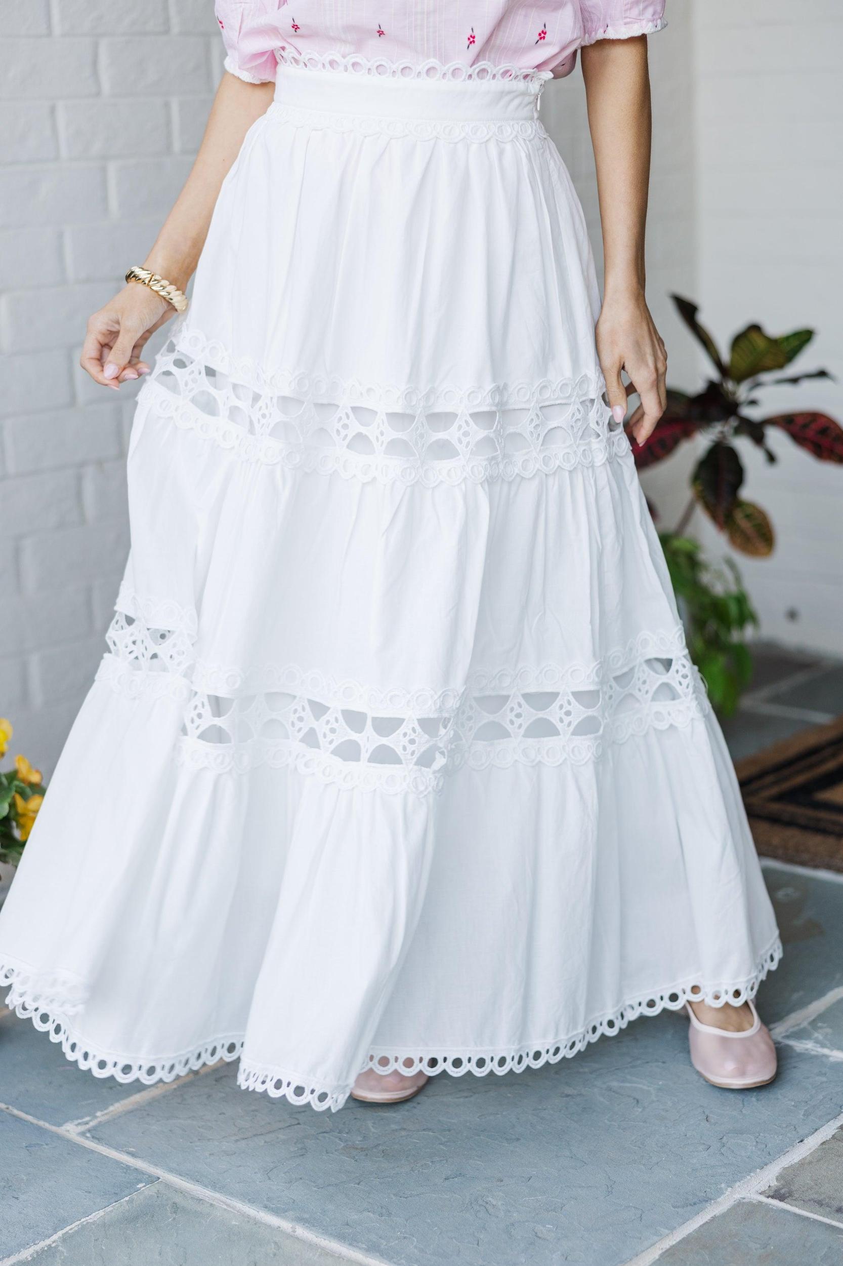 Keep It Classic White Crochet Maxi Skirt Female Product Image