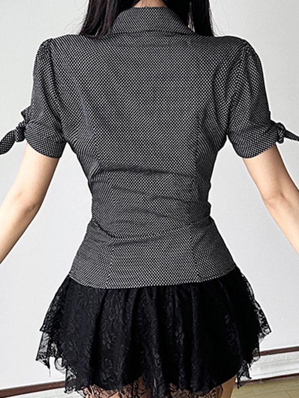Vintage Style Bow Tie Lapel Short Sleeves Shirts Product Image