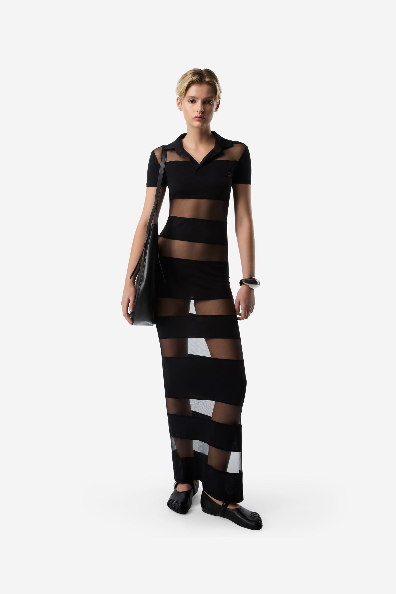 Striped Sheer Polo Dress Product Image