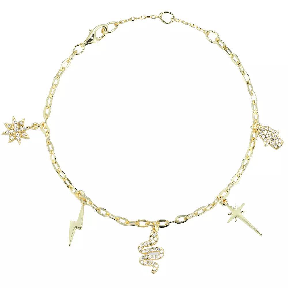 Sunkissed Sterling 14k Gold Over Silver Cubic Zirconia Multi Charm Anklet, Women's, Size: 10", Gold Tone Product Image