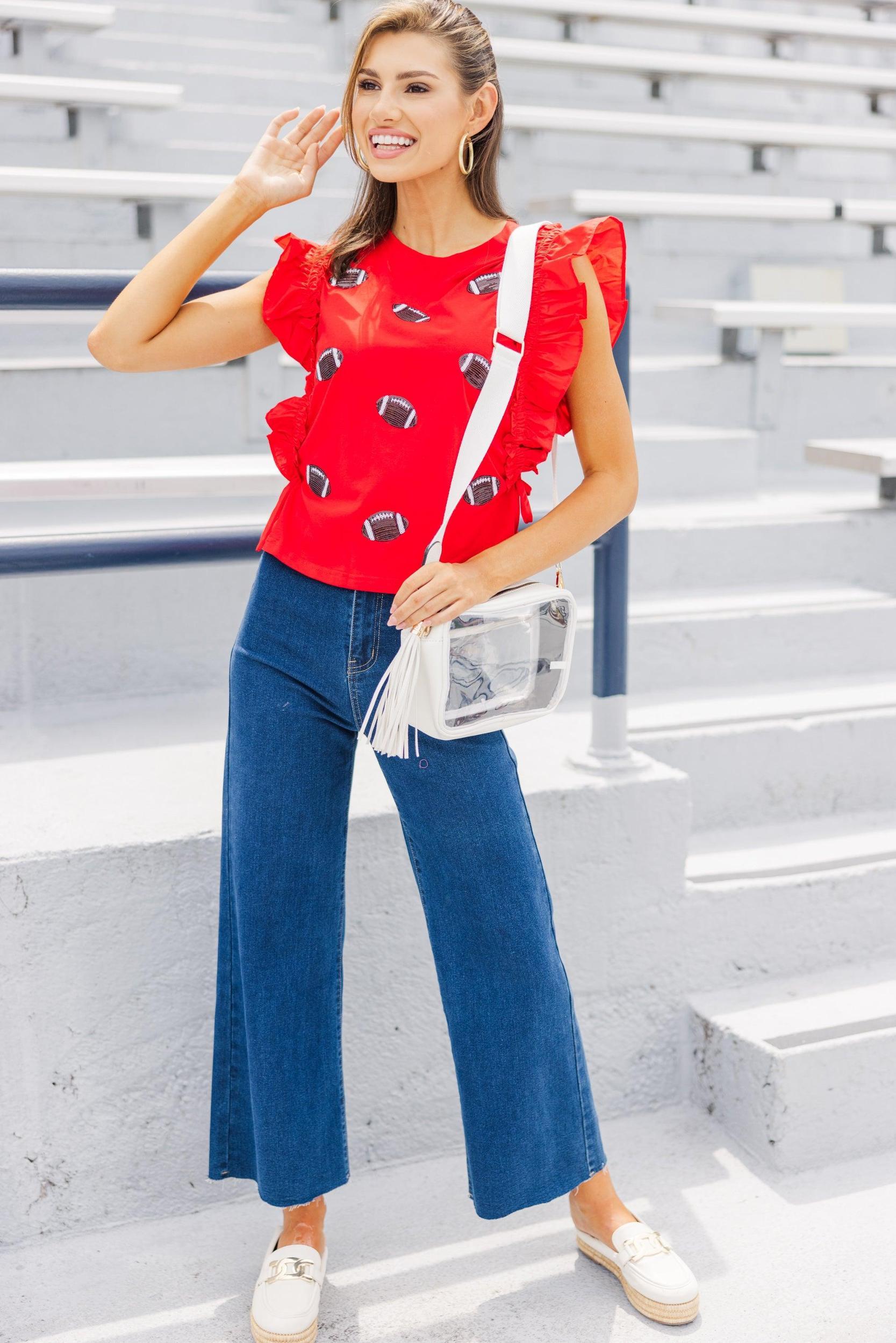 Cheer You On Red/Black Sequin Football Blouse Female Product Image
