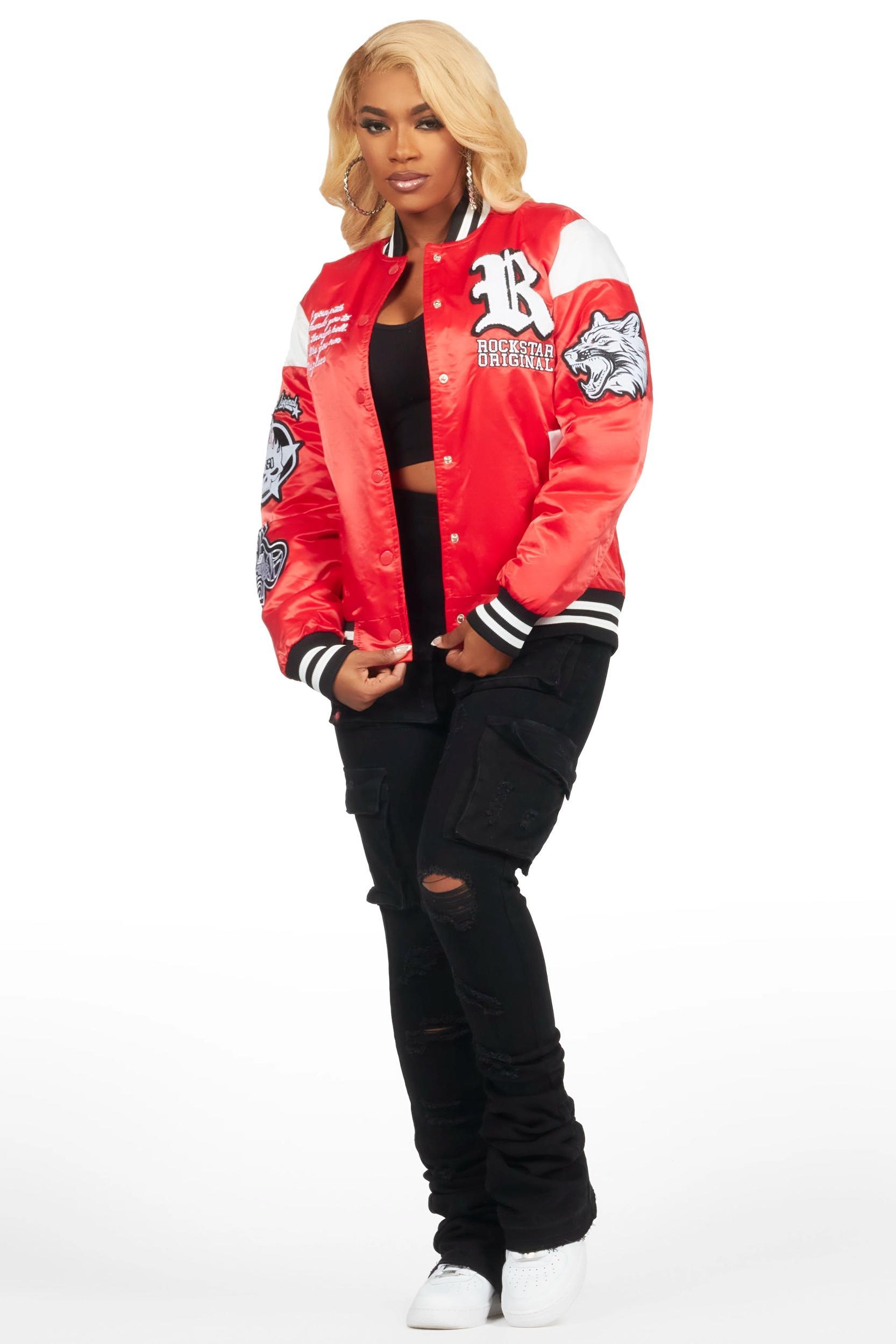 Sosa Red Satin Varsity Jacket Female Product Image