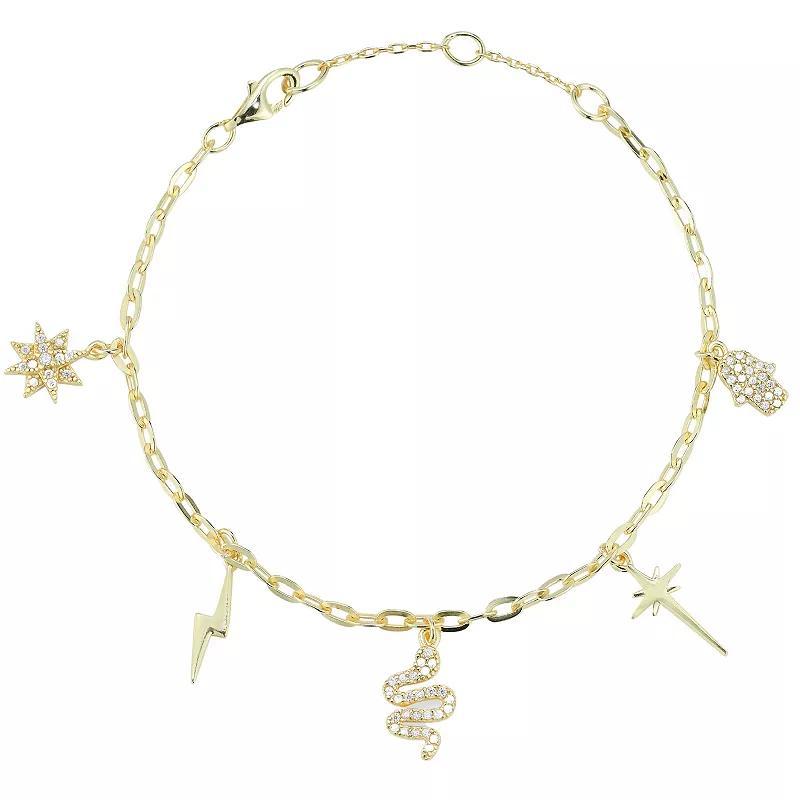 Sunkissed Sterling 14k Gold Over Silver Cubic Zirconia Multi Charm Anklet, Women's, Size: 10", Gold Tone Product Image