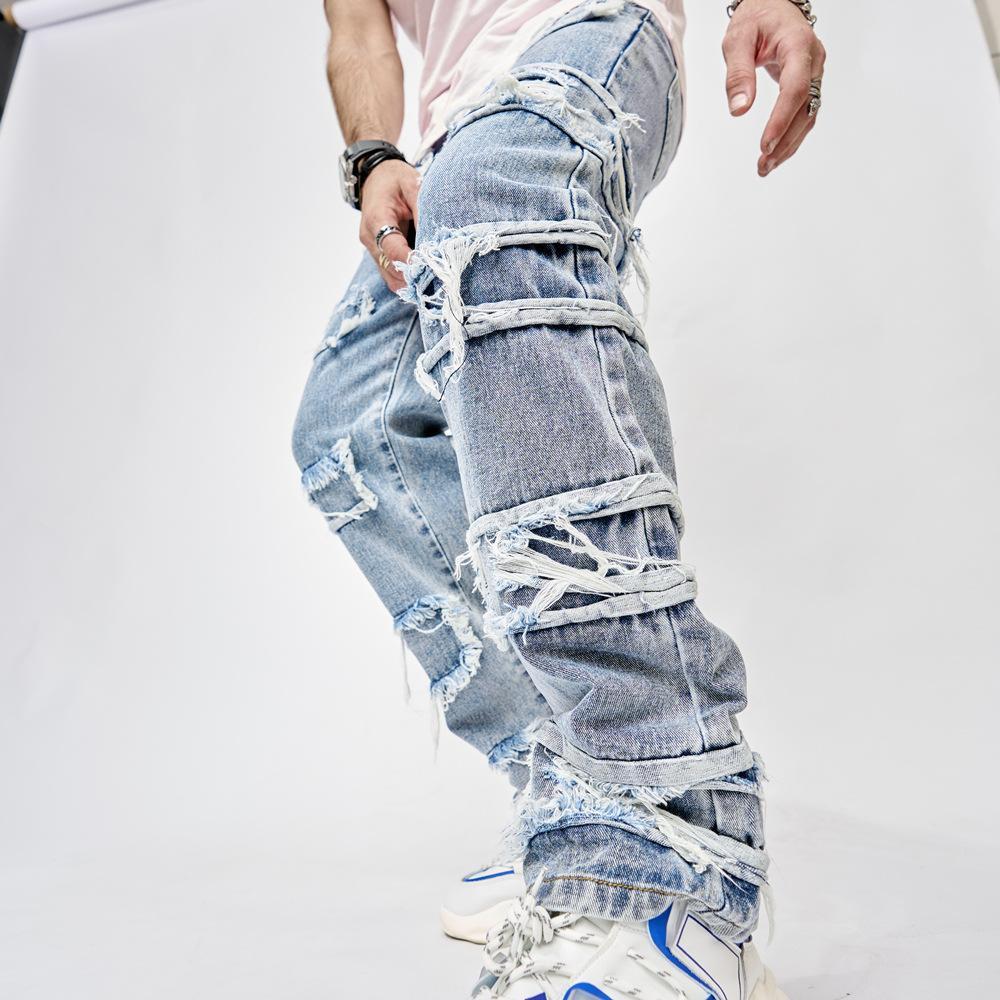 Sopula Men's Boyfriend Street Denim Raw Edge High Street Jeans Product Image