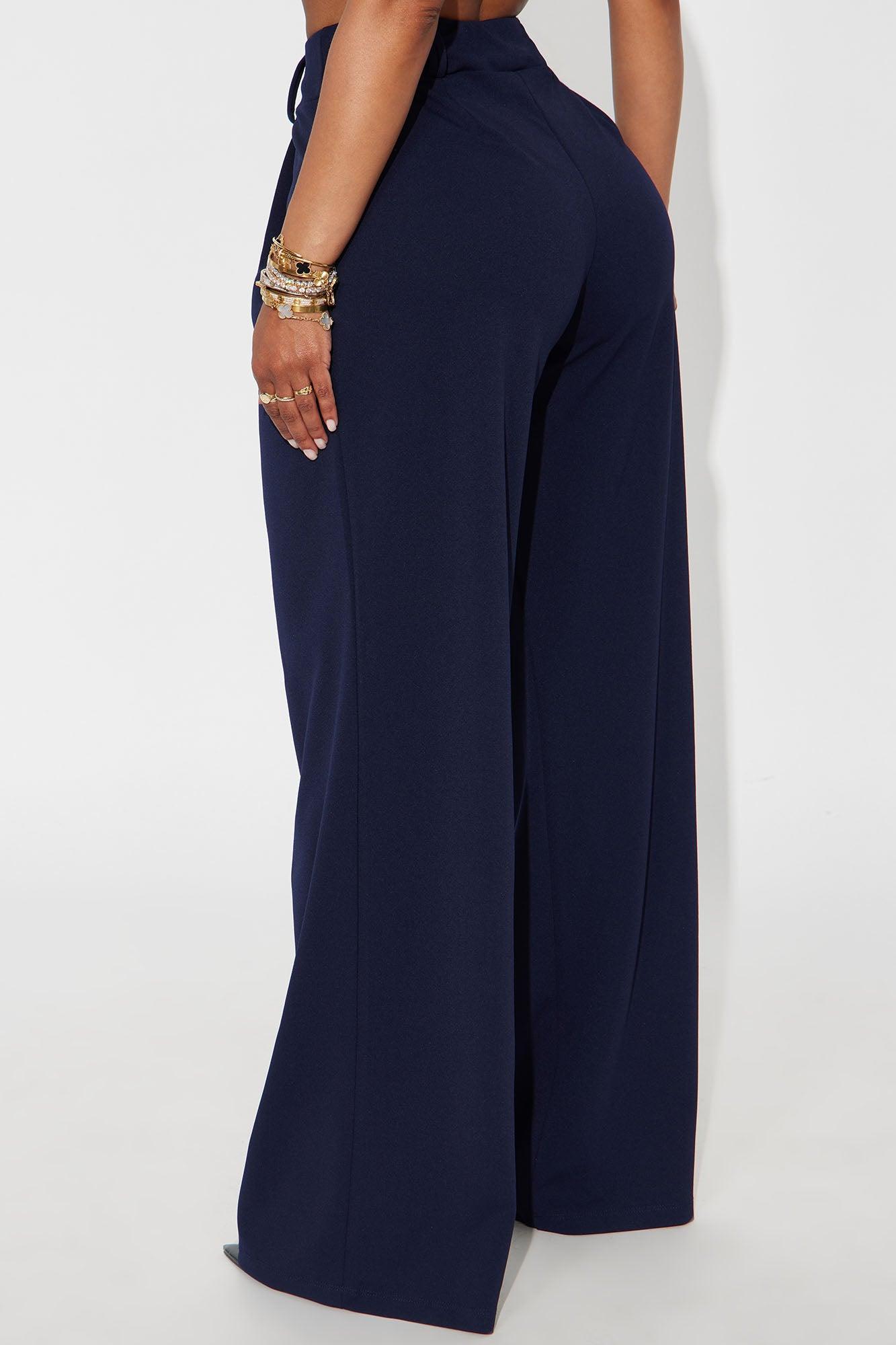 Late To The Meeting Wide Leg Trouser Pant - Navy Female Product Image