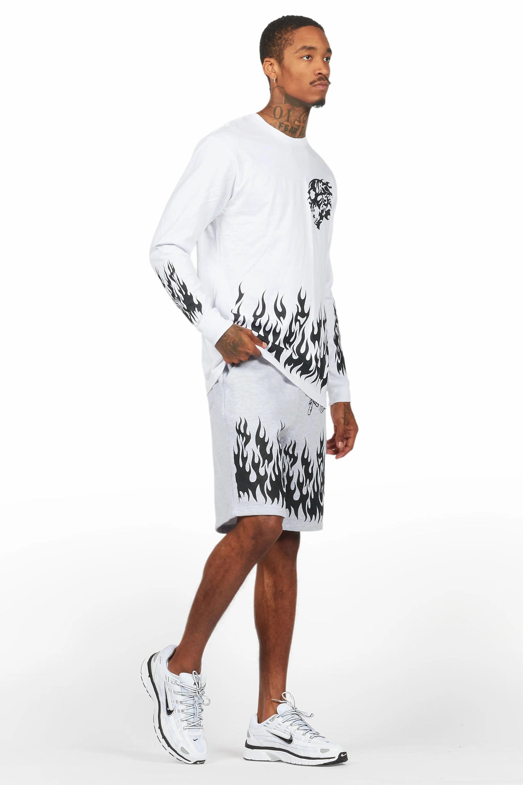 Bubble White/Grey Long Sleeve T-Shirt Short Set Male Product Image