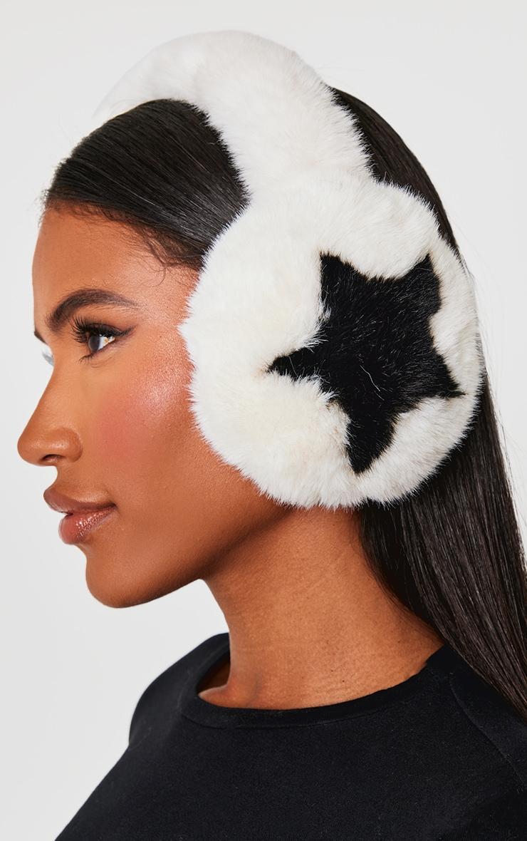 White Faux Fur Star Ear Muffs Product Image