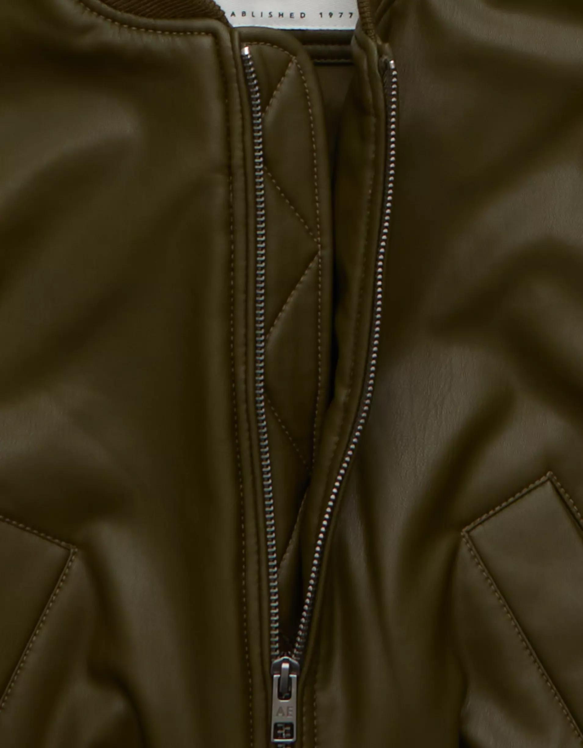 AE Faux Leather Cropped Bomber Jacket Product Image