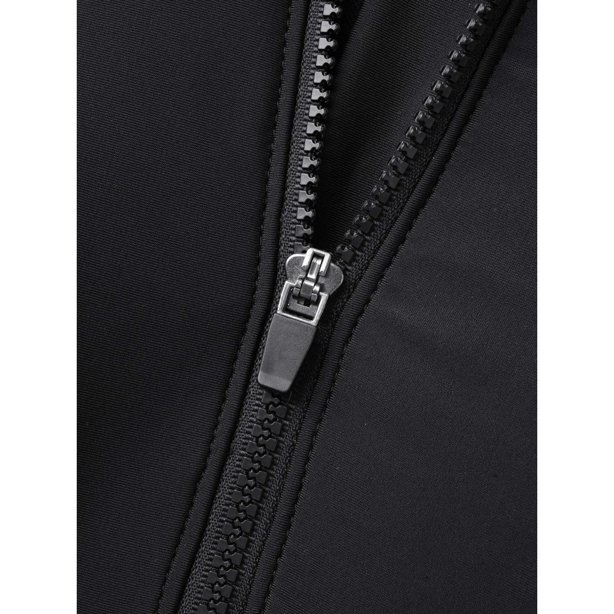 Plus Size Glide Lock Zipper Plain Fitted Swim Top Women's Swimwear Black Beach High stretch Skinny V-neck Curve Swim Tops BloomChic 10/M Product Image