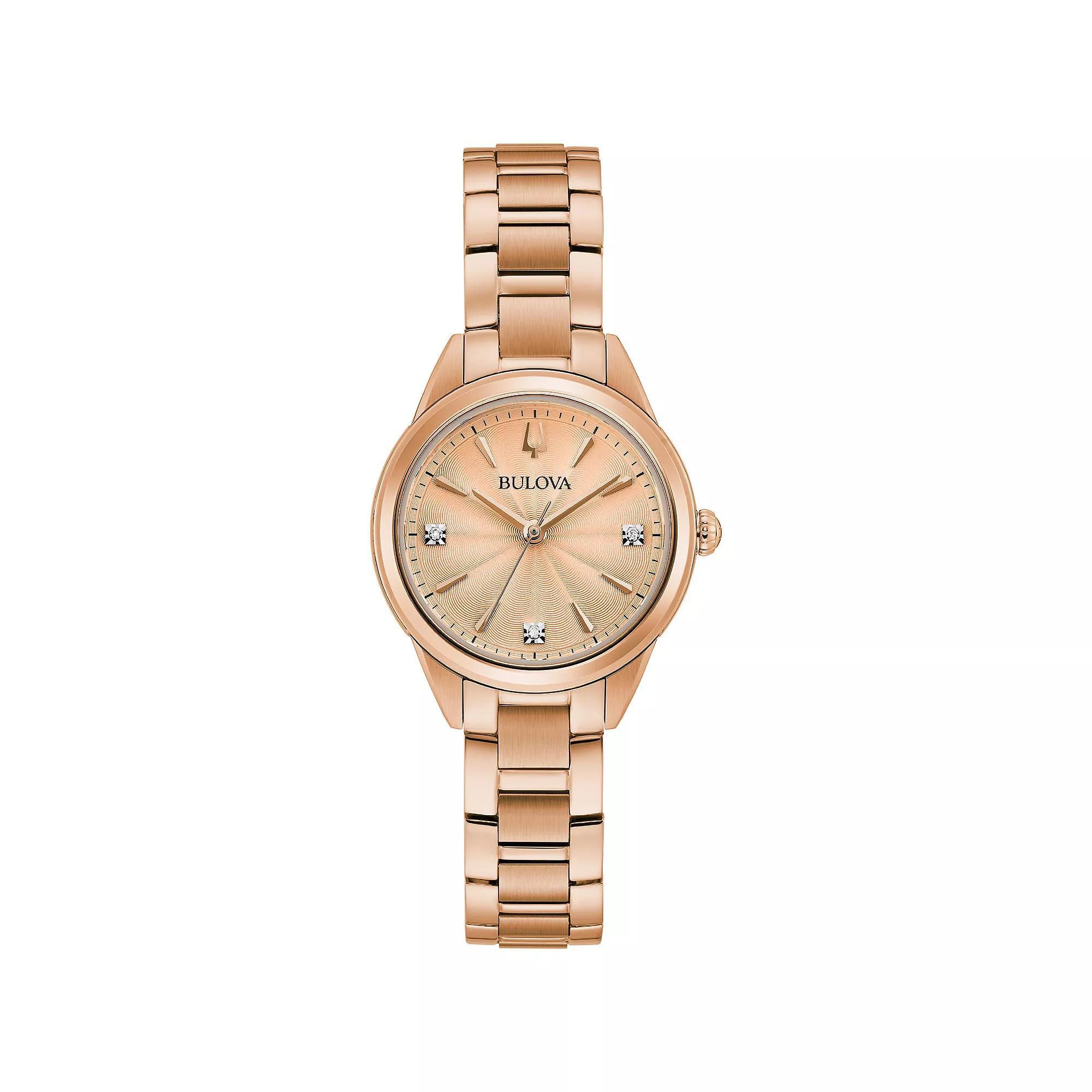 Bulova Womens Diamond Accent Rose Gold-Tone Stainless Steel Watch - 97P151K Rose Gold Tone Product Image