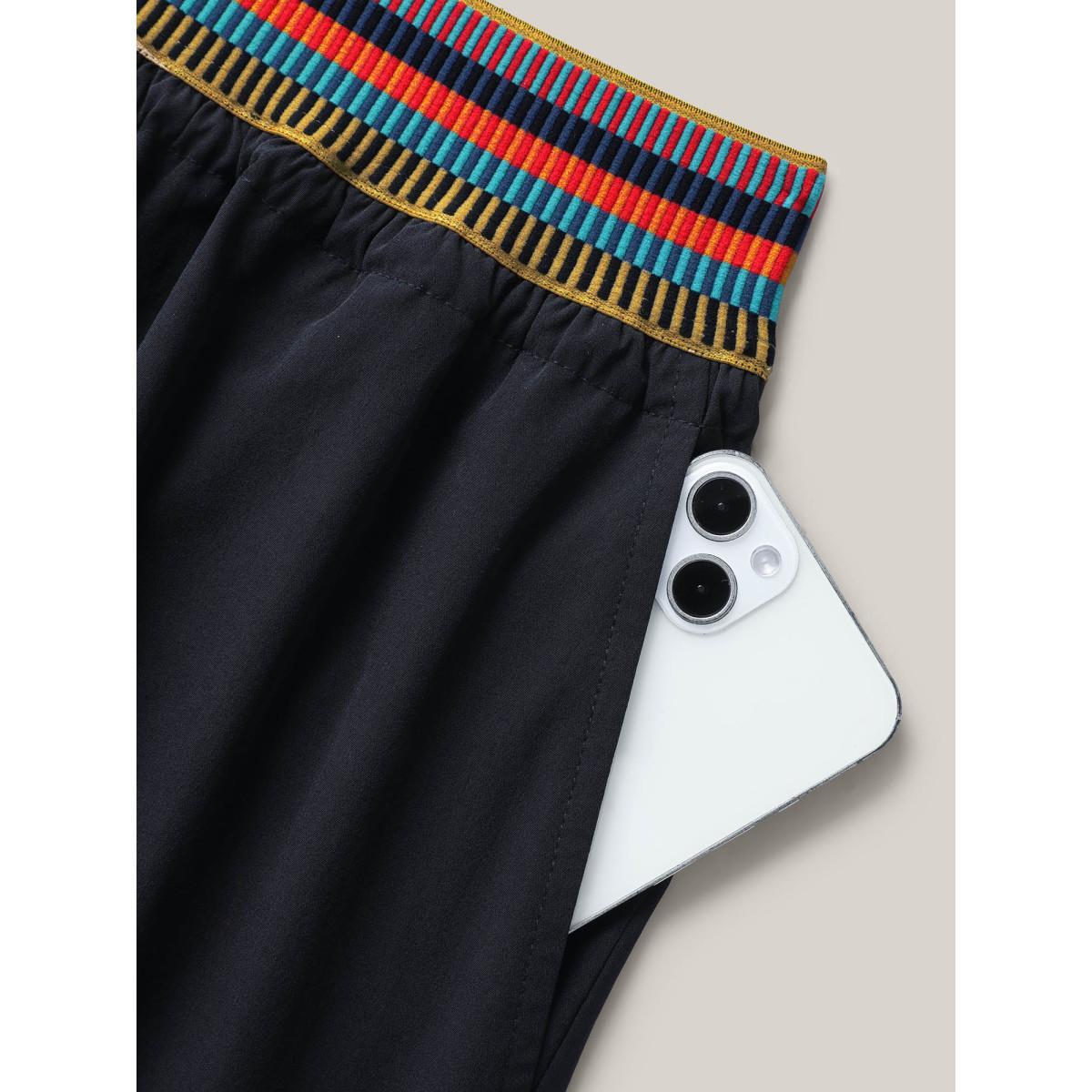 Plus Size Colorful Thread Waist Wide-Leg Shorts Women Black Casual Drawstring Wide Leg Everyday-Casual Shorts BloomChic 22-24/3X Product Image