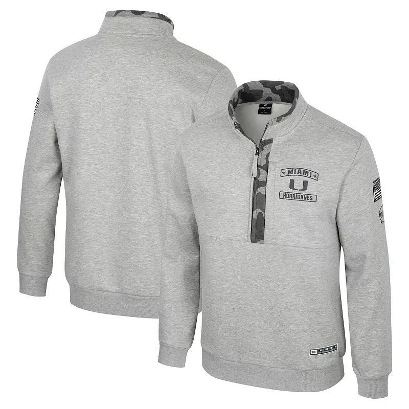 Men's Colosseum Heather Gray Miami Hurricanes OORAH OHT Military Appreciation Fleece Quarter-Zip Jacket, Size: Medium, Grey Product Image