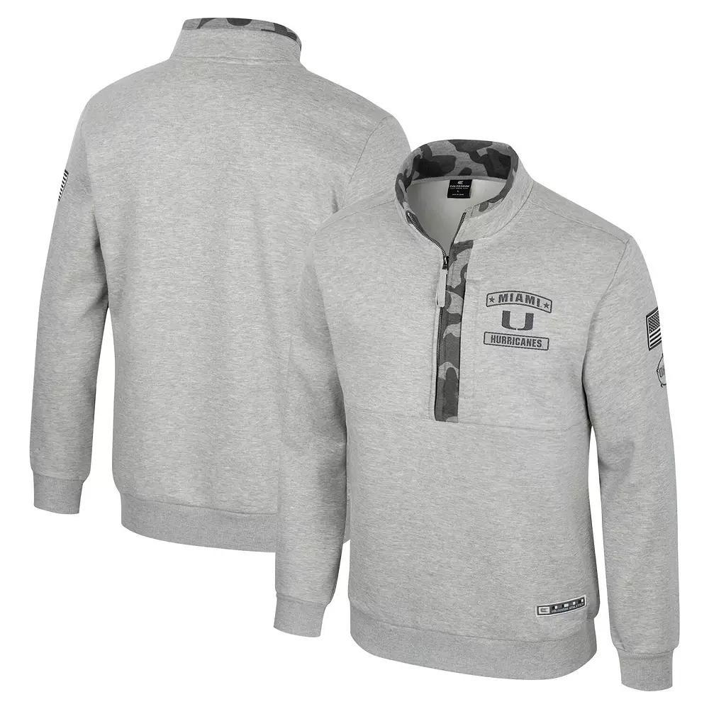 Men's Colosseum Heather Gray Miami Hurricanes OORAH OHT Military Appreciation Fleece Quarter-Zip Jacket, Size: Medium, Grey Product Image