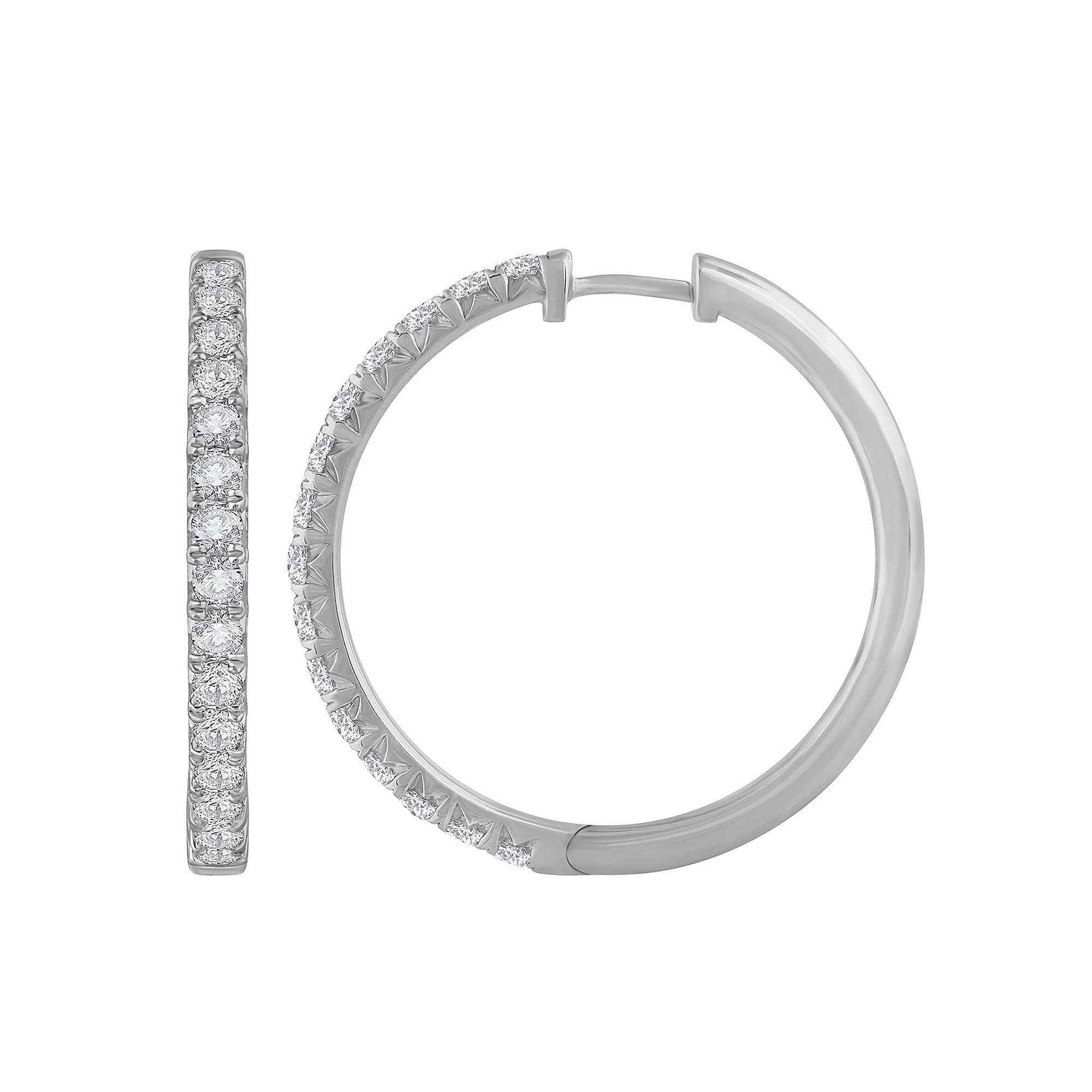 Diamond Medley 14k White Gold 2 Carat T.W. Lab-Grown Diamond Half-Pave Hoop Earrings, Women's, 14k Whgold Product Image