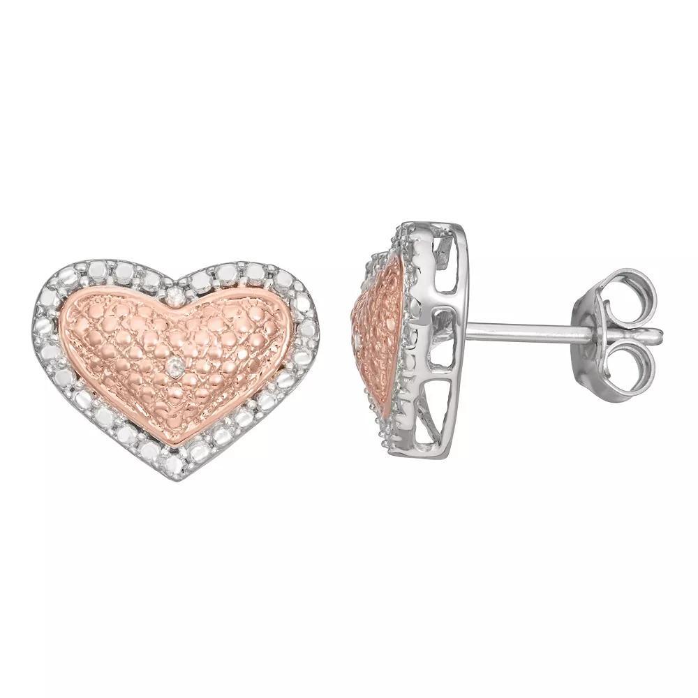 HDI Two Tone Sterling Silver 1/10 Carat T.W. Heart Stud Earrings, Women's Product Image