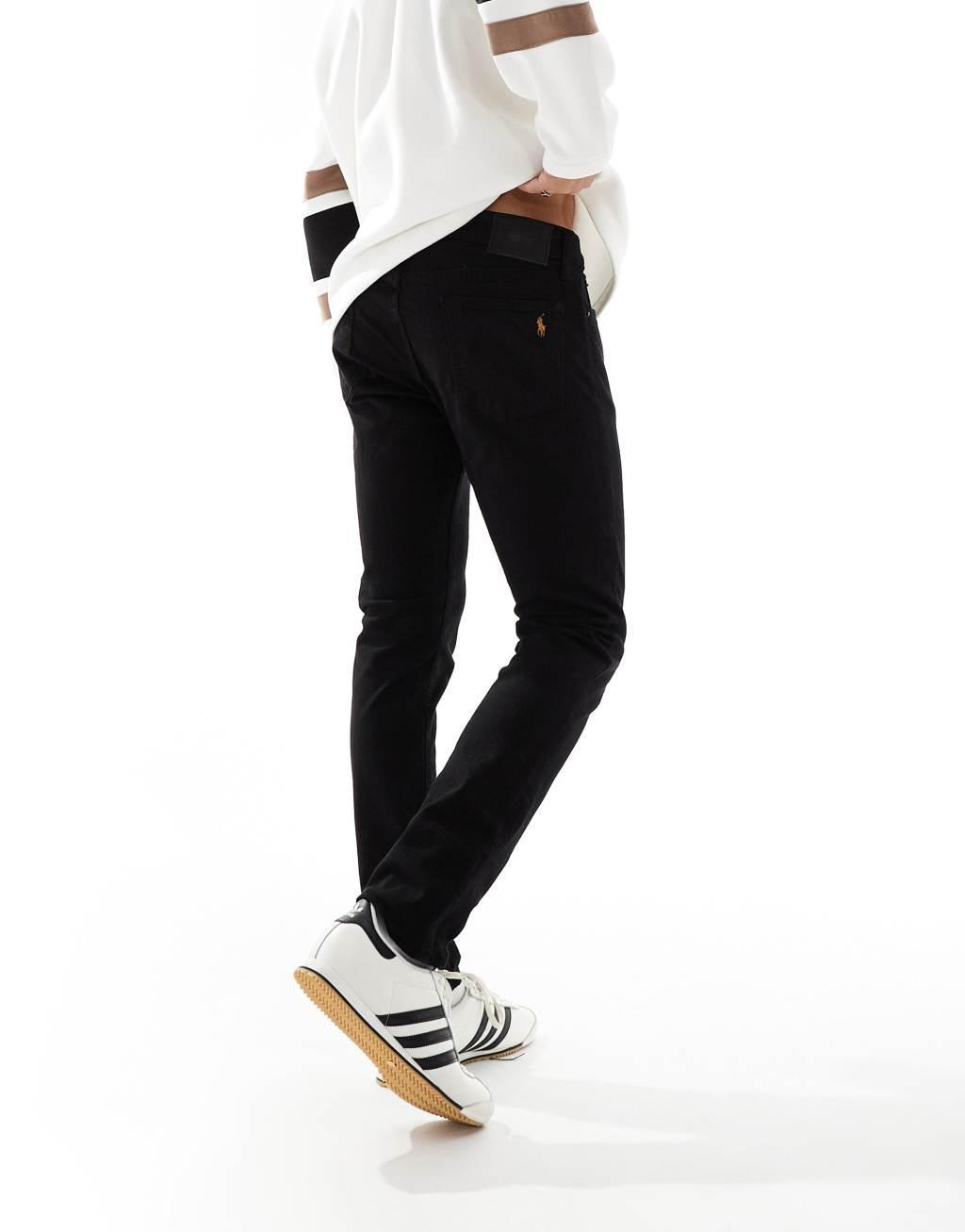 Polo Ralph Lauren Sullivan slim fit icon logo back pocket jeans in black Product Image