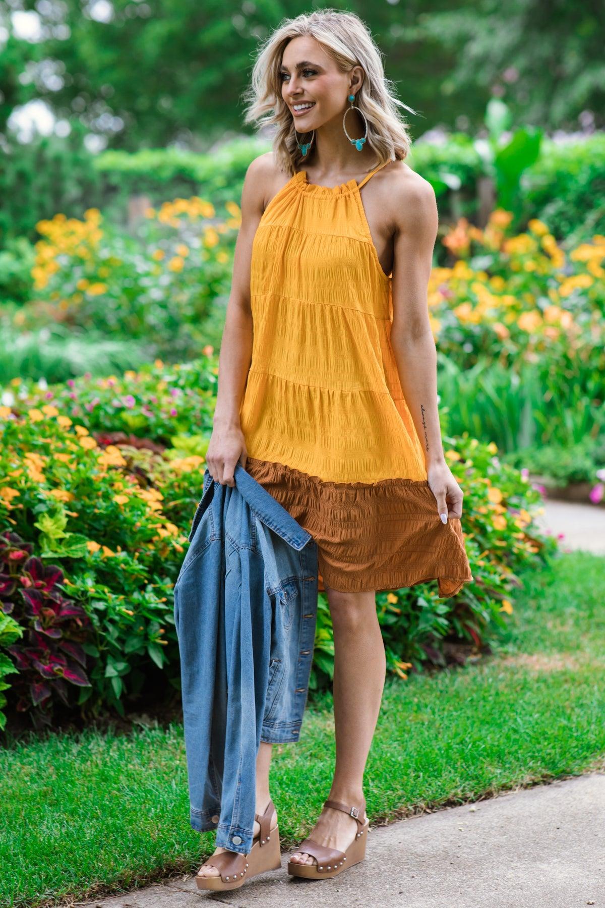 Orange and Cinnamon Colorblock Dress Product Image