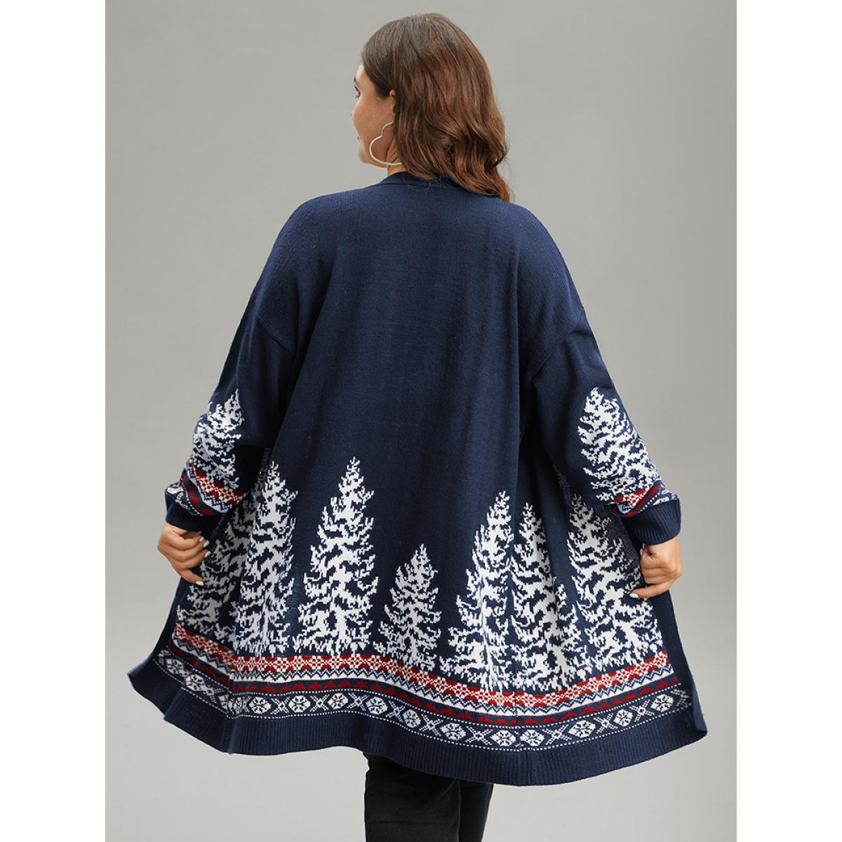 Plus Size Christmas Trees Contrast Cardigan Midnight Women Casual Loose Long Sleeve Festival-Christmas Cardigans BloomChic 10/M Product Image