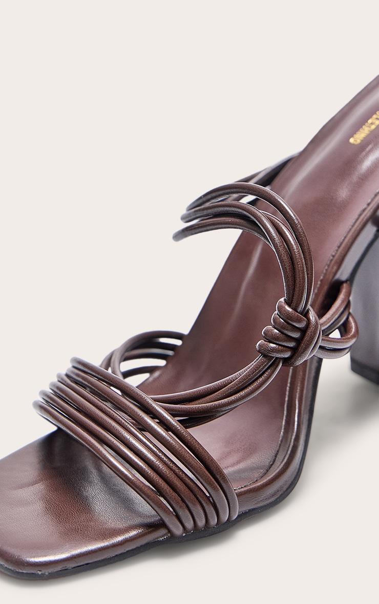 Chocolate Pu Square Toe Strappy Lace Up Block Heeled Sandals Product Image