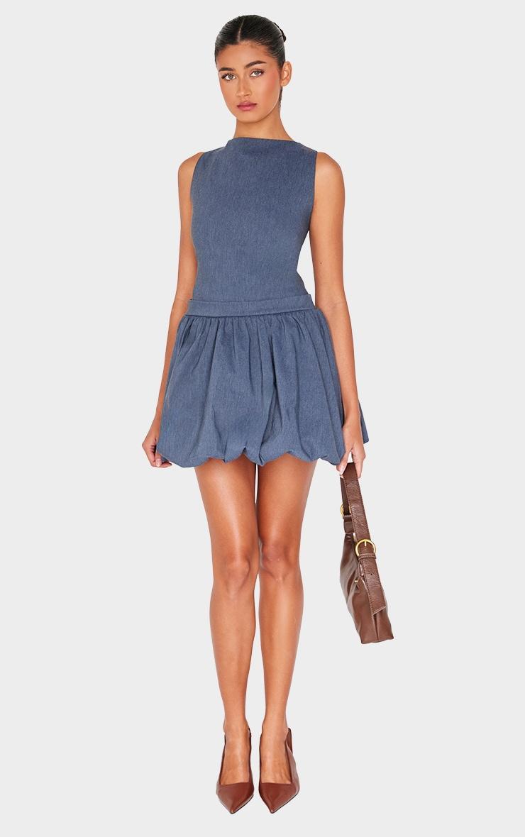 Navy Woven Racer Puffball Dress Product Image