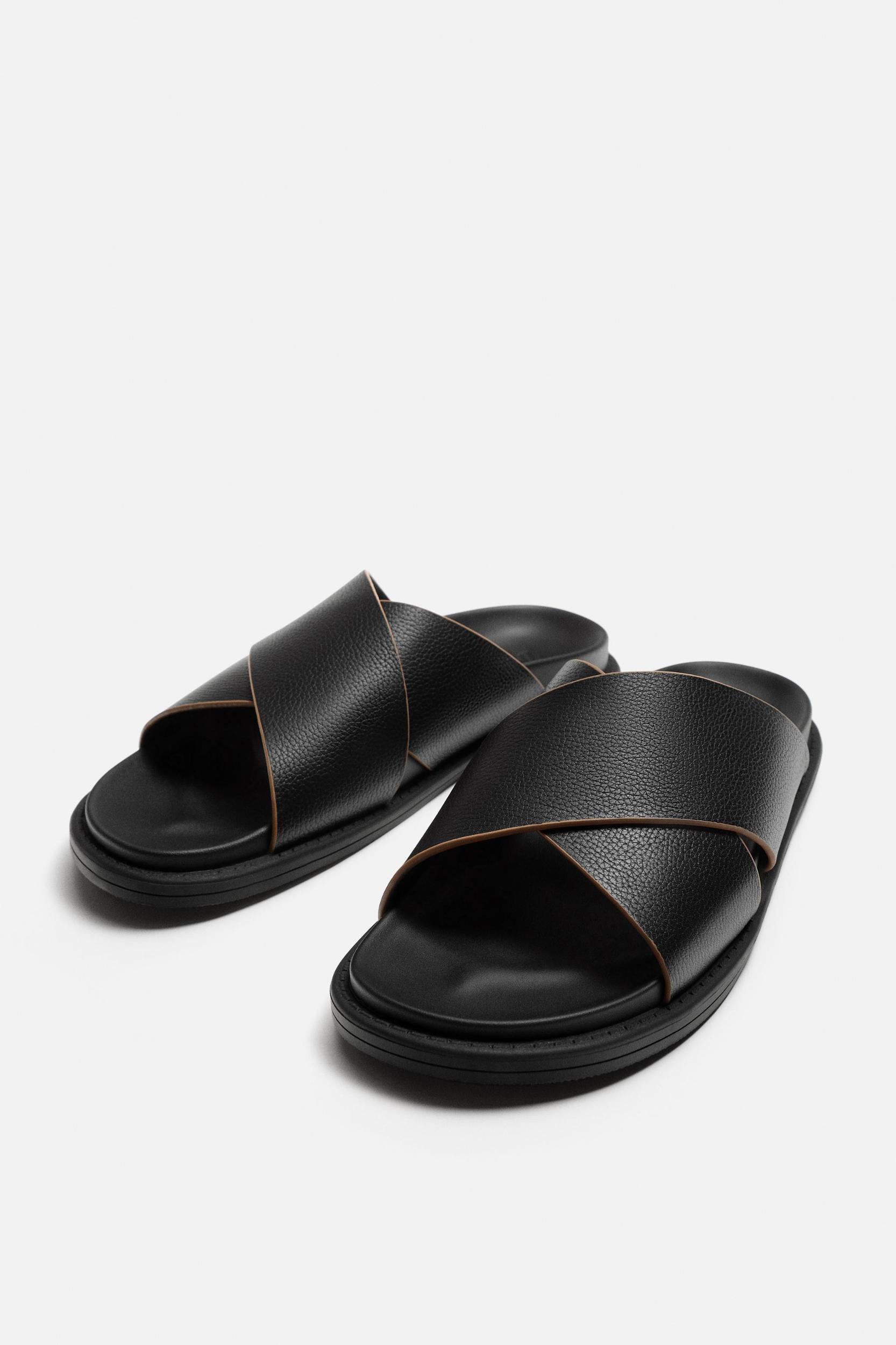 CROSS STRAP LEATHER SANDALS Product Image