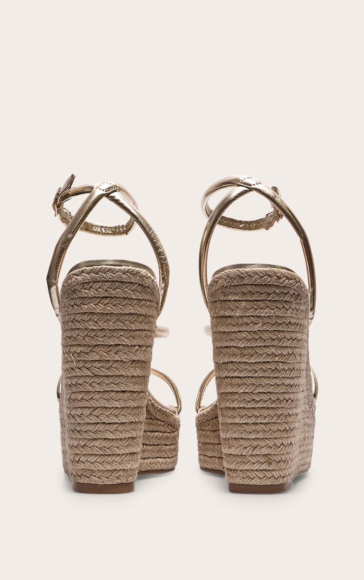 Gold Wide Fit PU Round Toe Asymmetric Strap Platform Heeled Wedges Product Image