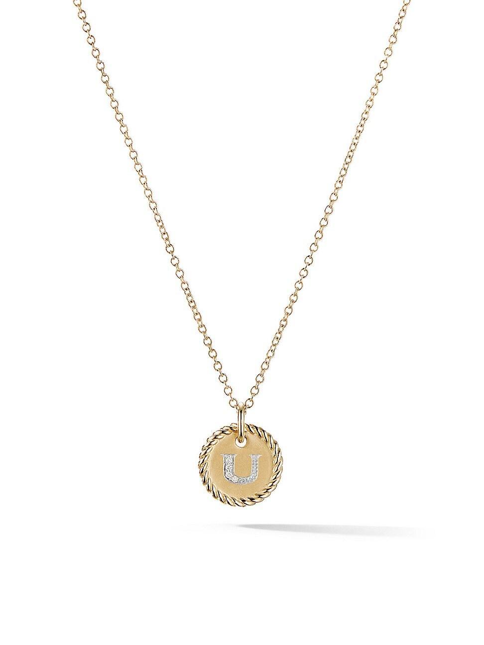 David Yurman Cable Collectibles Initial Pendant with Diamonds in Gold on Chain, 16-18 Product Image