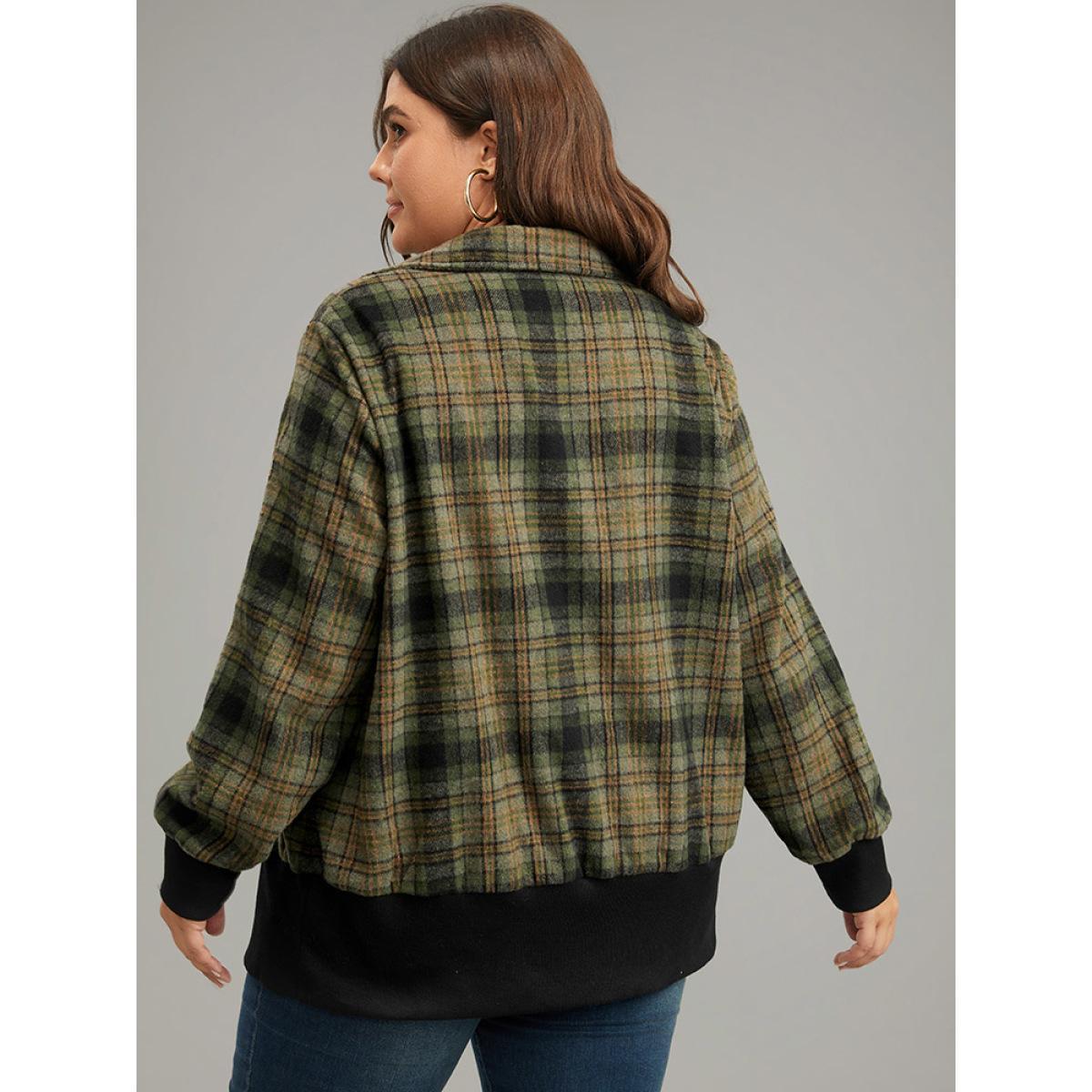Plus Size Plaid Flap Pocket Zipper Fly Jacket Women Multicolor Elastic cuffs Pocket Dailywear Jackets BloomChic 18-20/2X Product Image